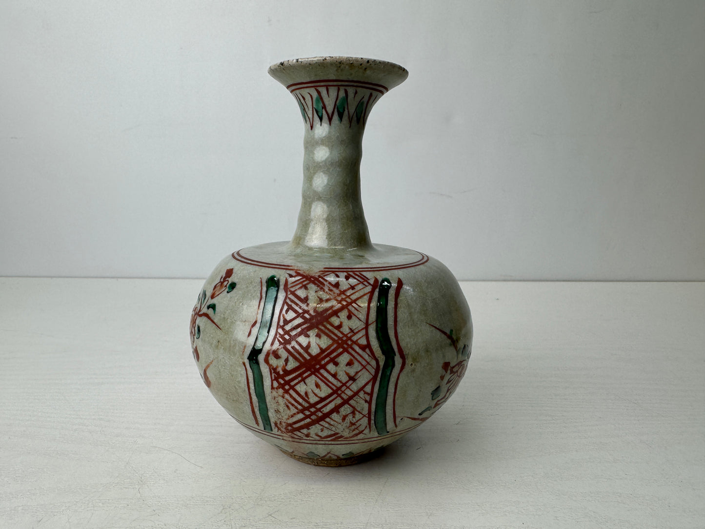 Y9660 FLOWER VASE Shibukusa-ware signed box Japan antique floral arrangement