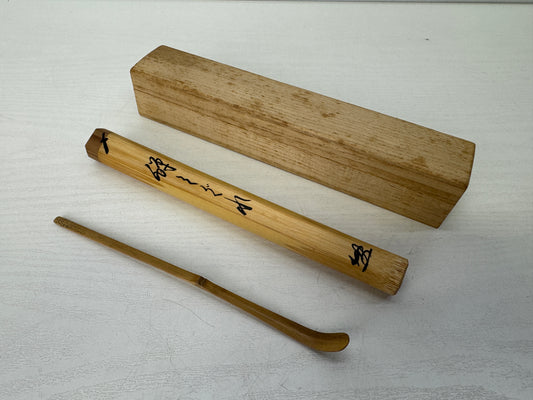 Y9663 CHASHAKU Bamboo scoop signed box Japan Tea Ceremony utensil antique