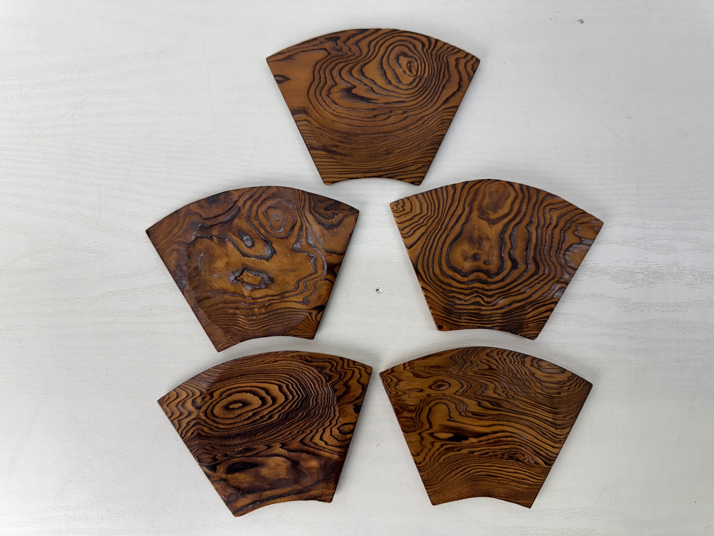 Y9664 DISH Yakusugi cedar Serving plate set of 5 box Japan antique tabelware