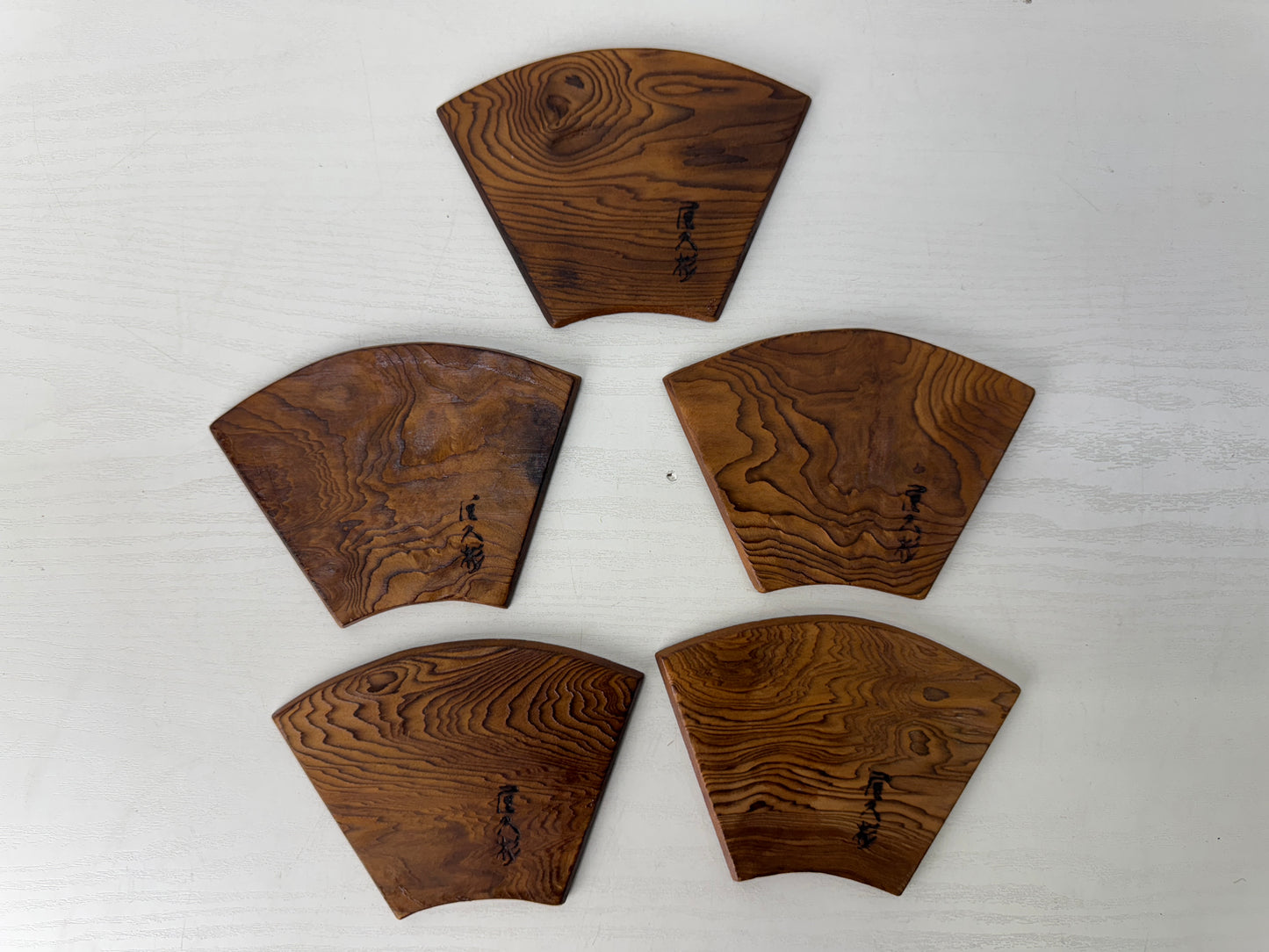 Y9664 DISH Yakusugi cedar Serving plate set of 5 box Japan antique tabelware