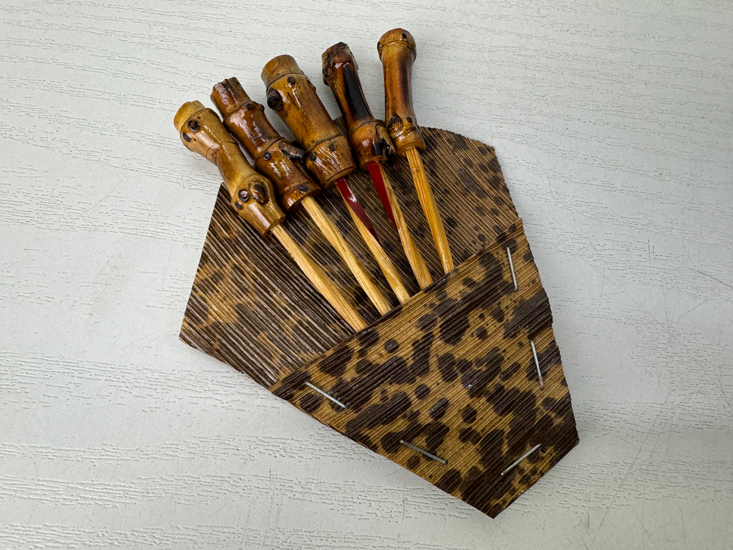 Y9664 DISH Yakusugi cedar Serving plate set of 5 box Japan antique tabelware