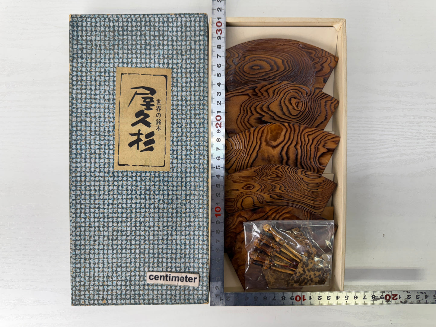 Y9664 DISH Yakusugi cedar Serving plate set of 5 box Japan antique tabelware