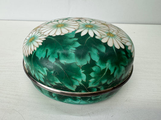 Y9667 CHAWAN Cloisonne lidded container signed floral pattern Japan antique jar