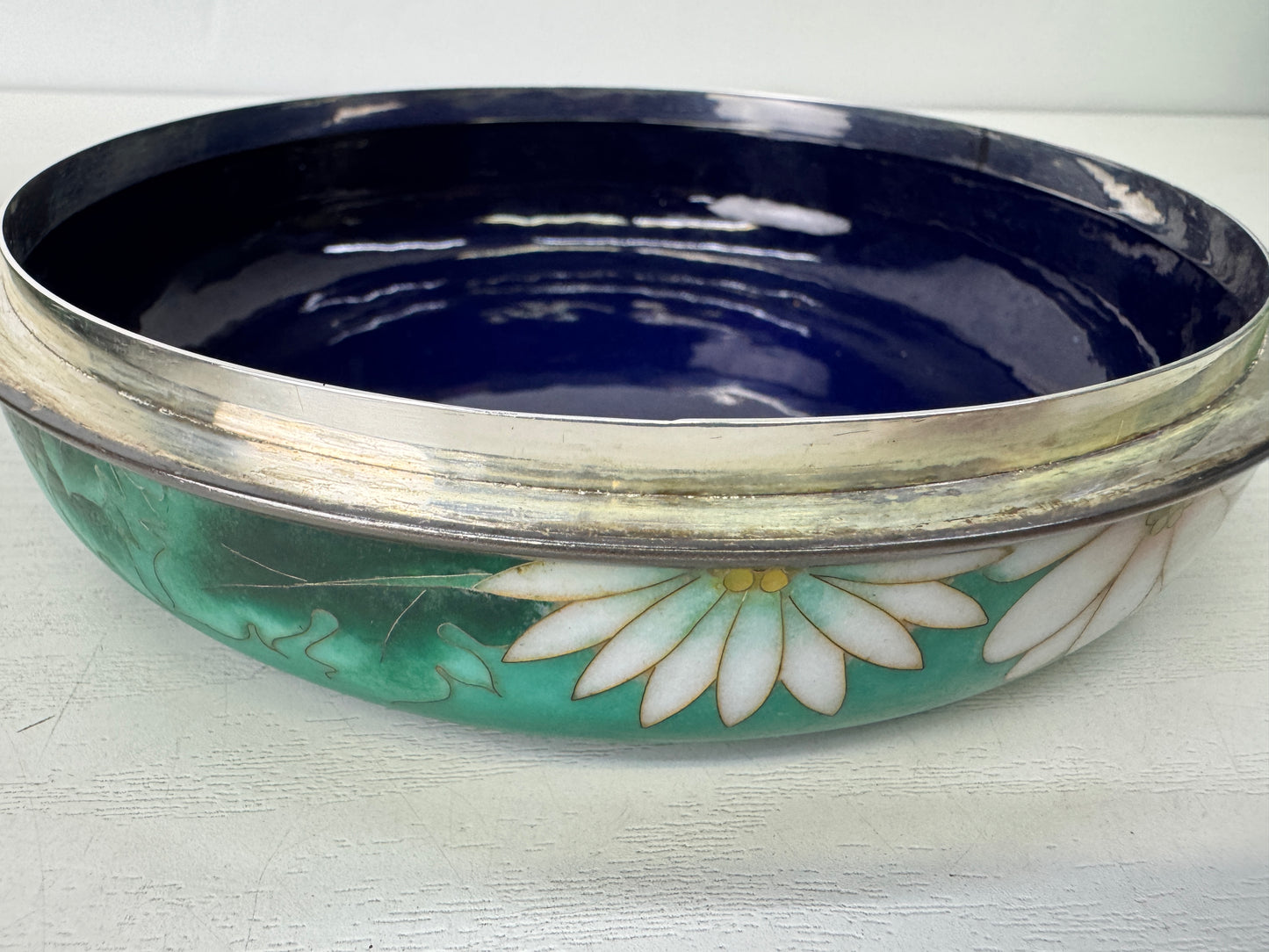 Y9667 CHAWAN Cloisonne lidded container signed floral pattern Japan antique jar