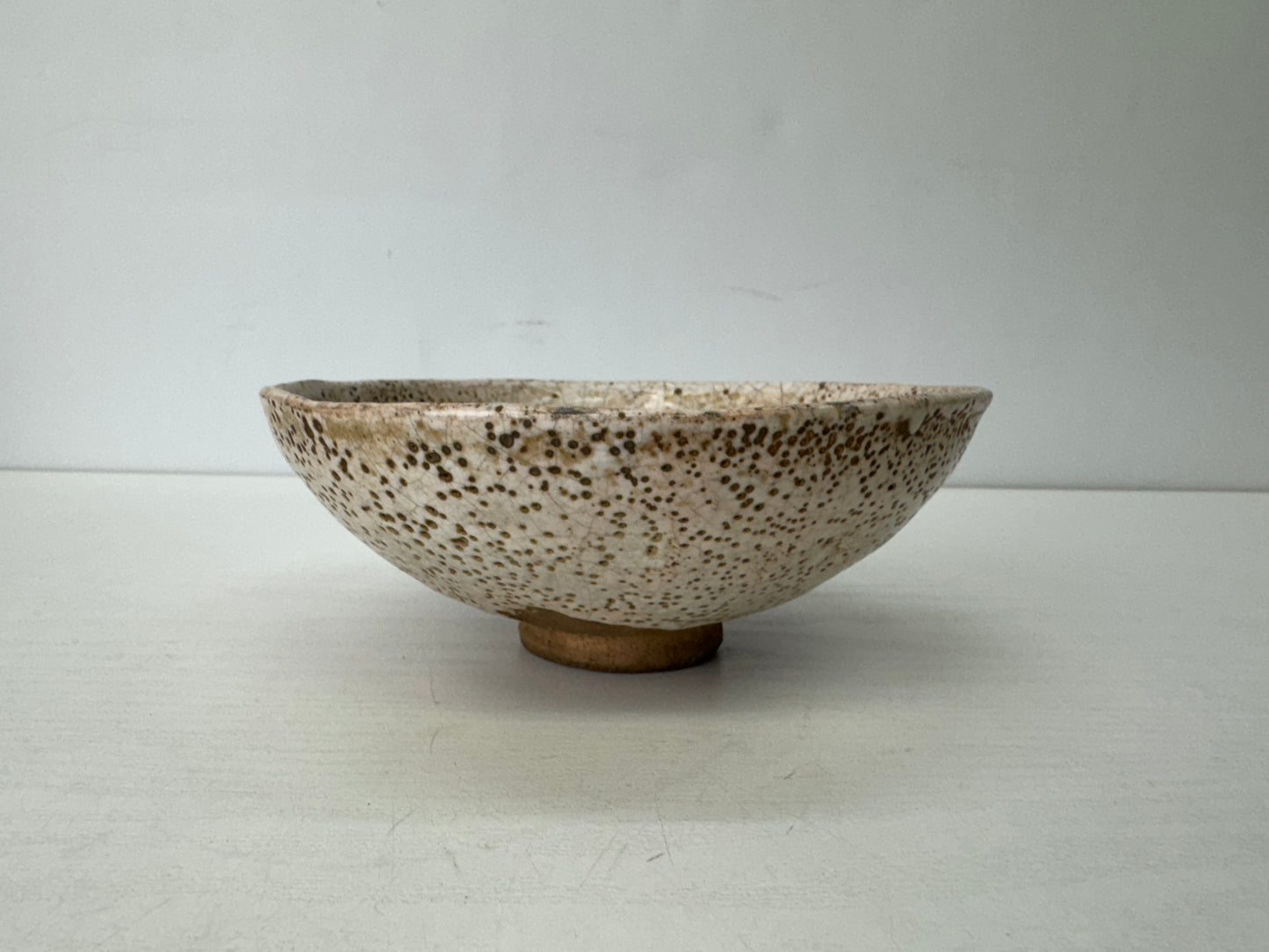 Y9669 CHAWAN Raku-ware white flat bowl signed box Japan antique tea ceremony cup