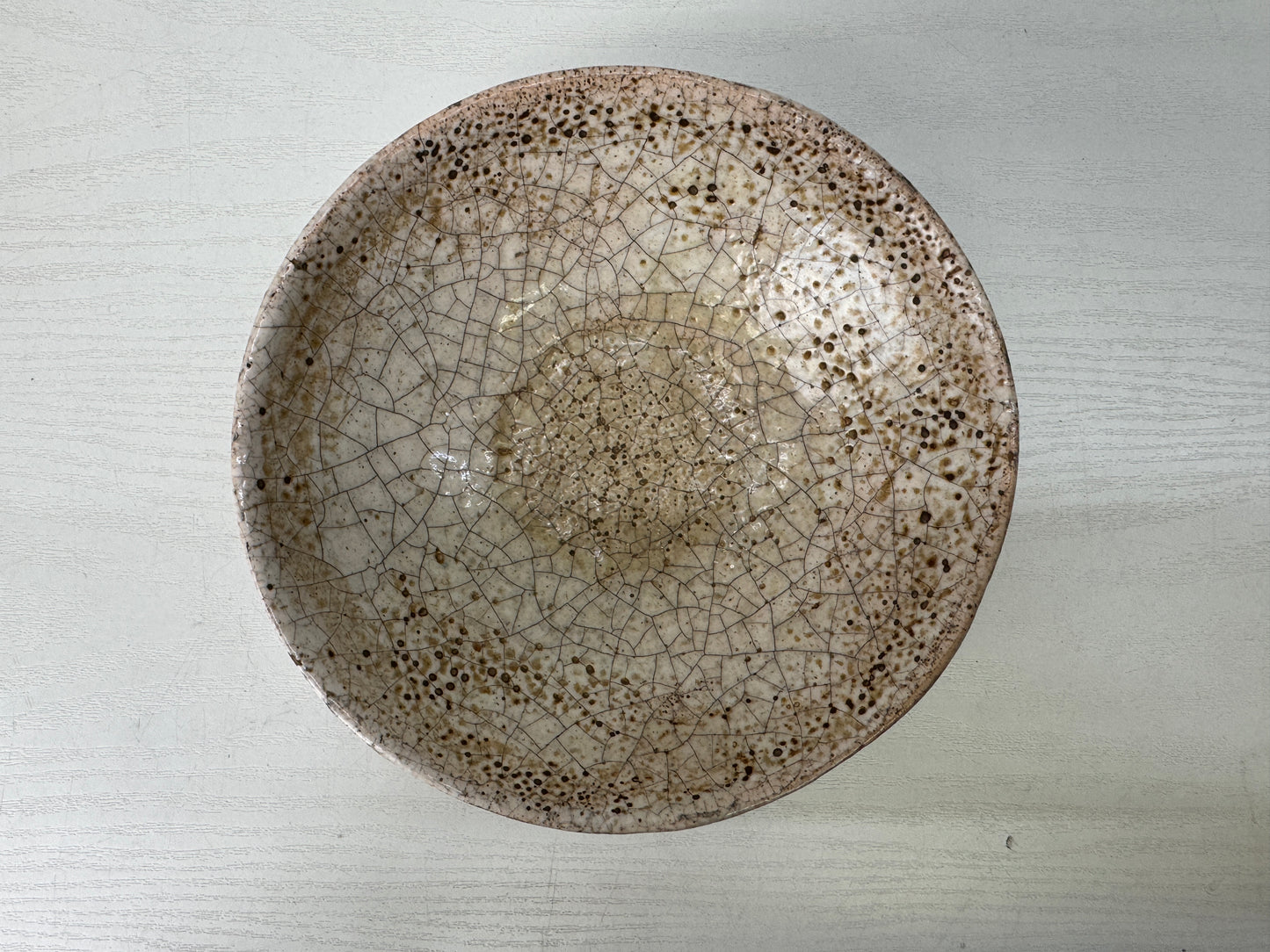 Y9669 CHAWAN Raku-ware white flat bowl signed box Japan antique tea ceremony cup