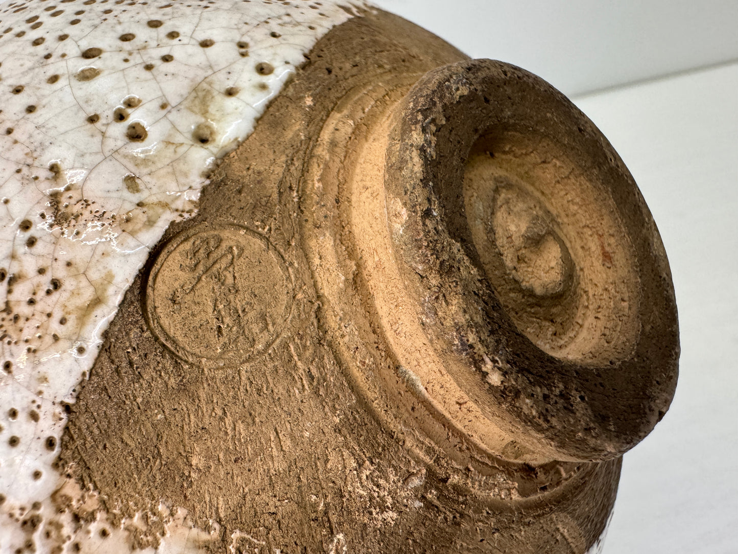 Y9669 CHAWAN Raku-ware white flat bowl signed box Japan antique tea ceremony cup