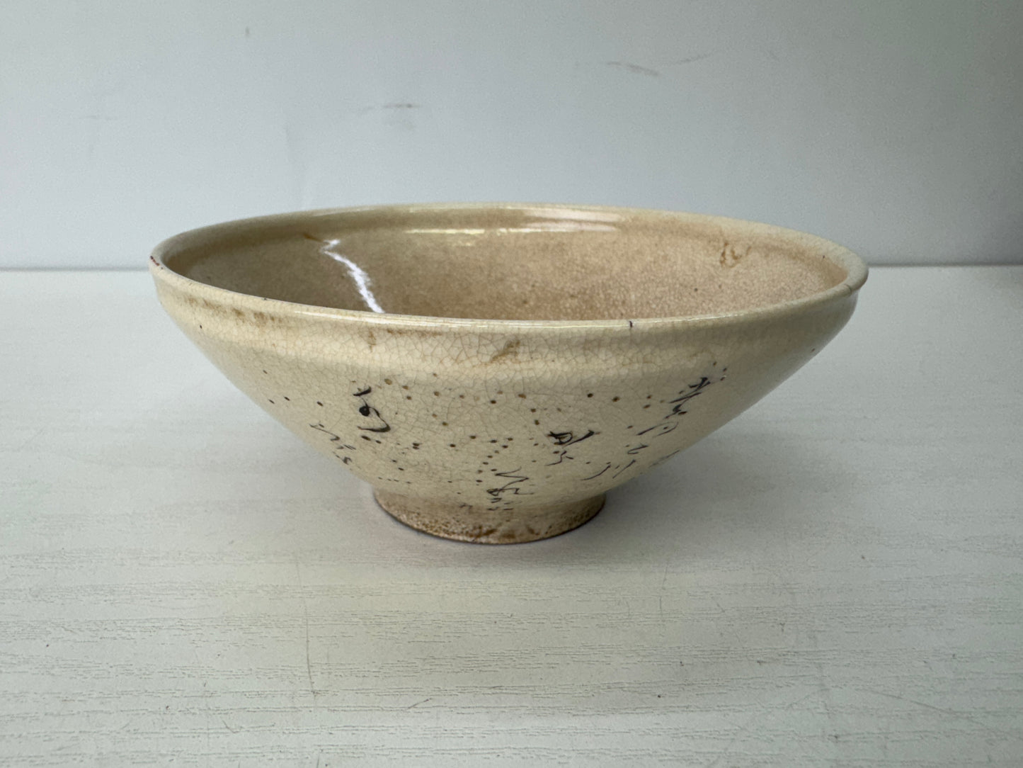 Y9670 CHAWAN Kyo-ware bowl Hyakunin Isshu Japan antique tea ceremony pottery cup