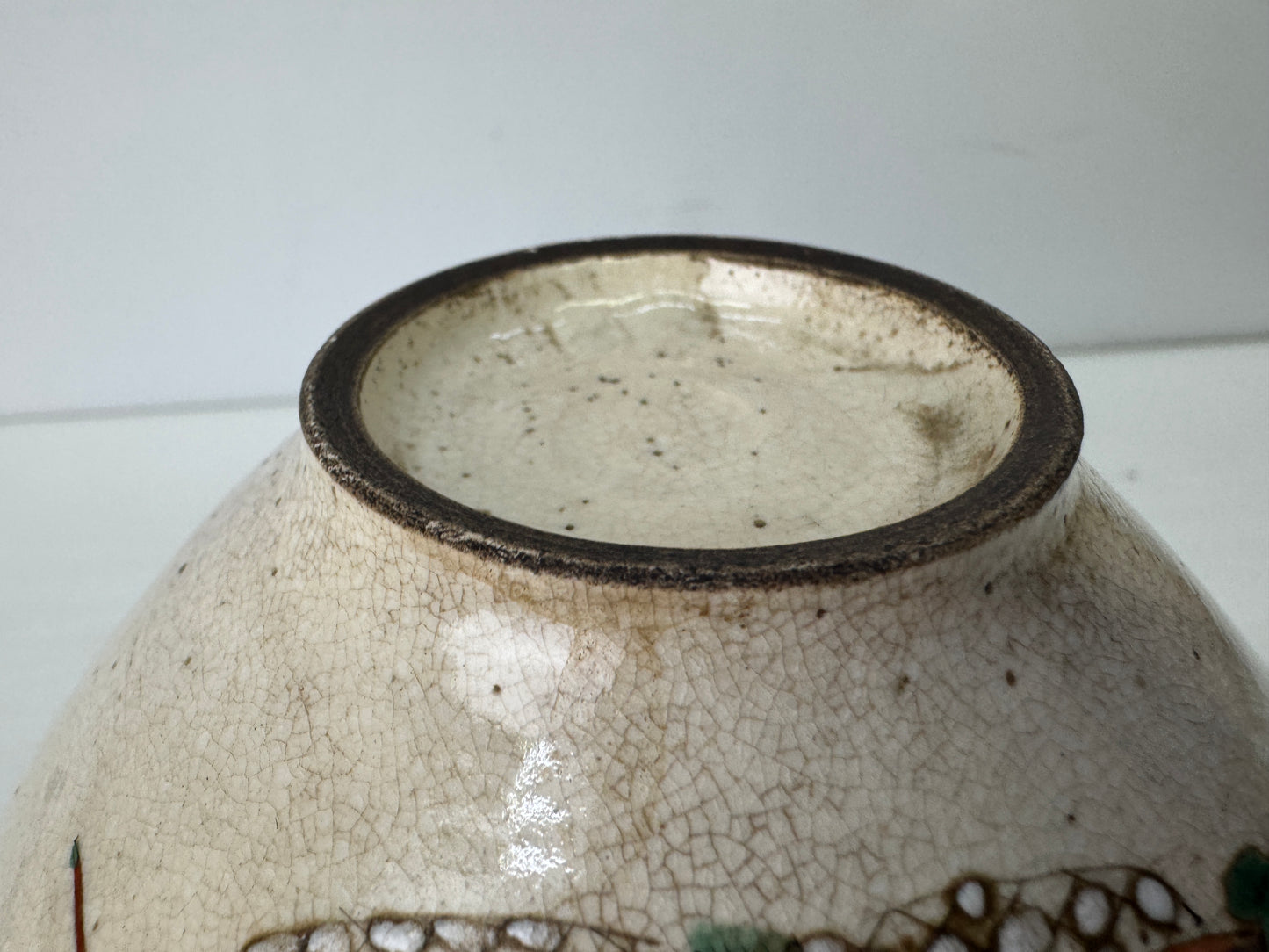 Y9670 CHAWAN Kyo-ware bowl Hyakunin Isshu Japan antique tea ceremony pottery cup