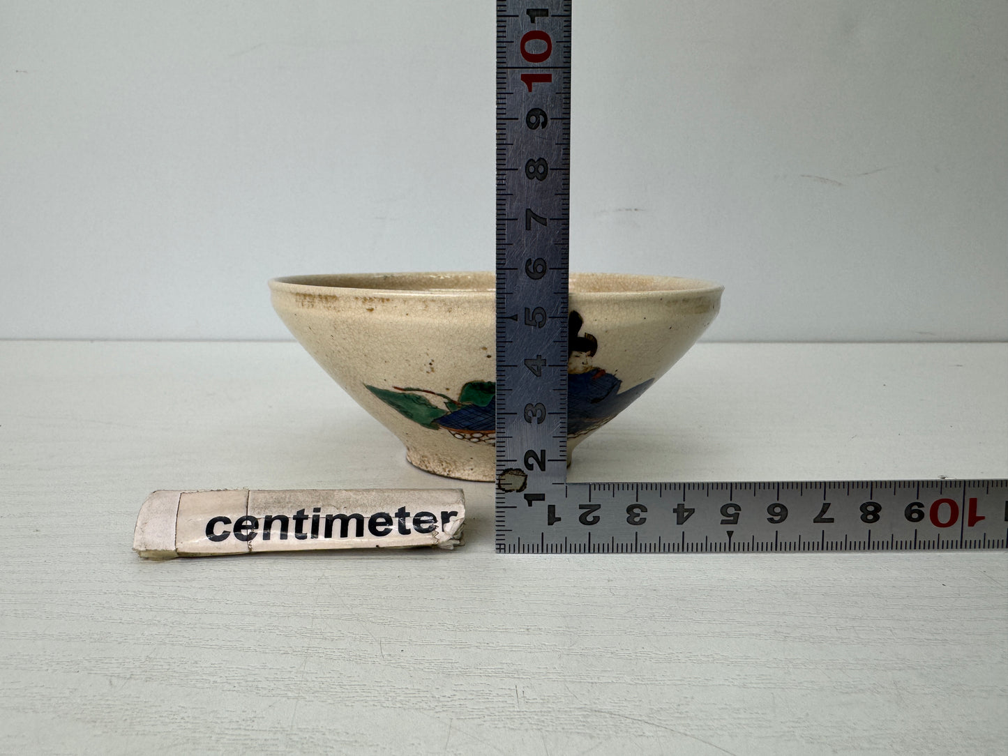 Y9670 CHAWAN Kyo-ware bowl Hyakunin Isshu Japan antique tea ceremony pottery cup