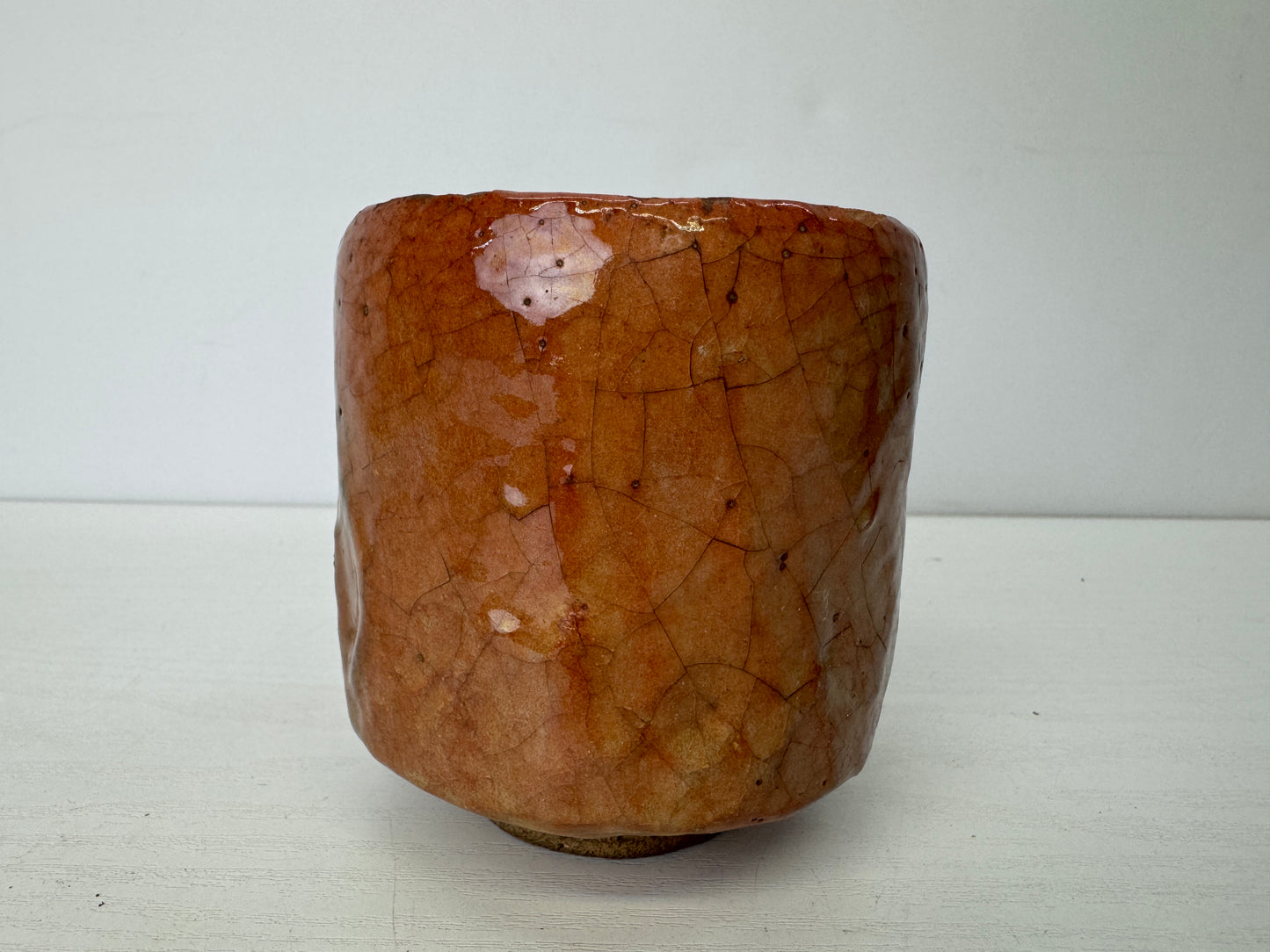 Y9673 CHAWAN Raku-ware red tube bowl signed box Japan antique tea ceremony cup