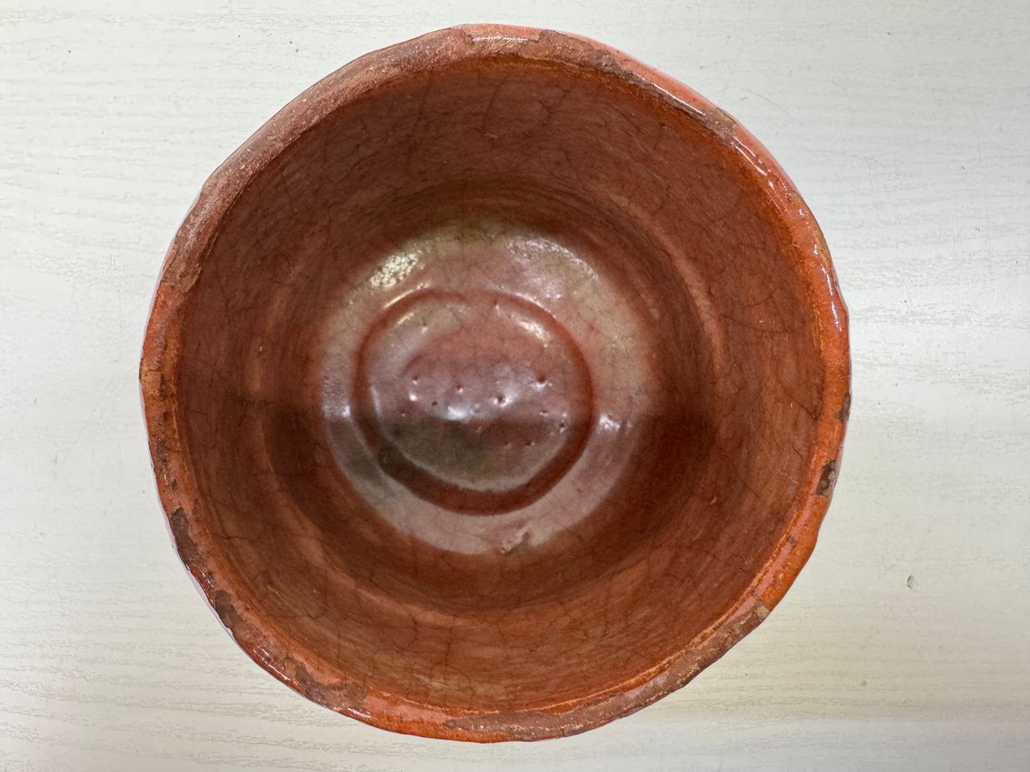 Y9673 CHAWAN Raku-ware red tube bowl signed box Japan antique tea ceremony cup