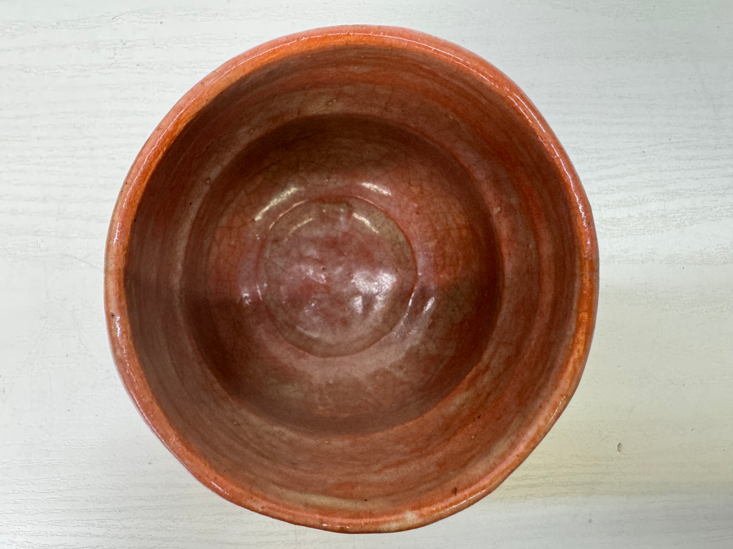 Y9674 CHAWAN Raku-ware red tube bowl signed box Japan antique tea ceremony cup