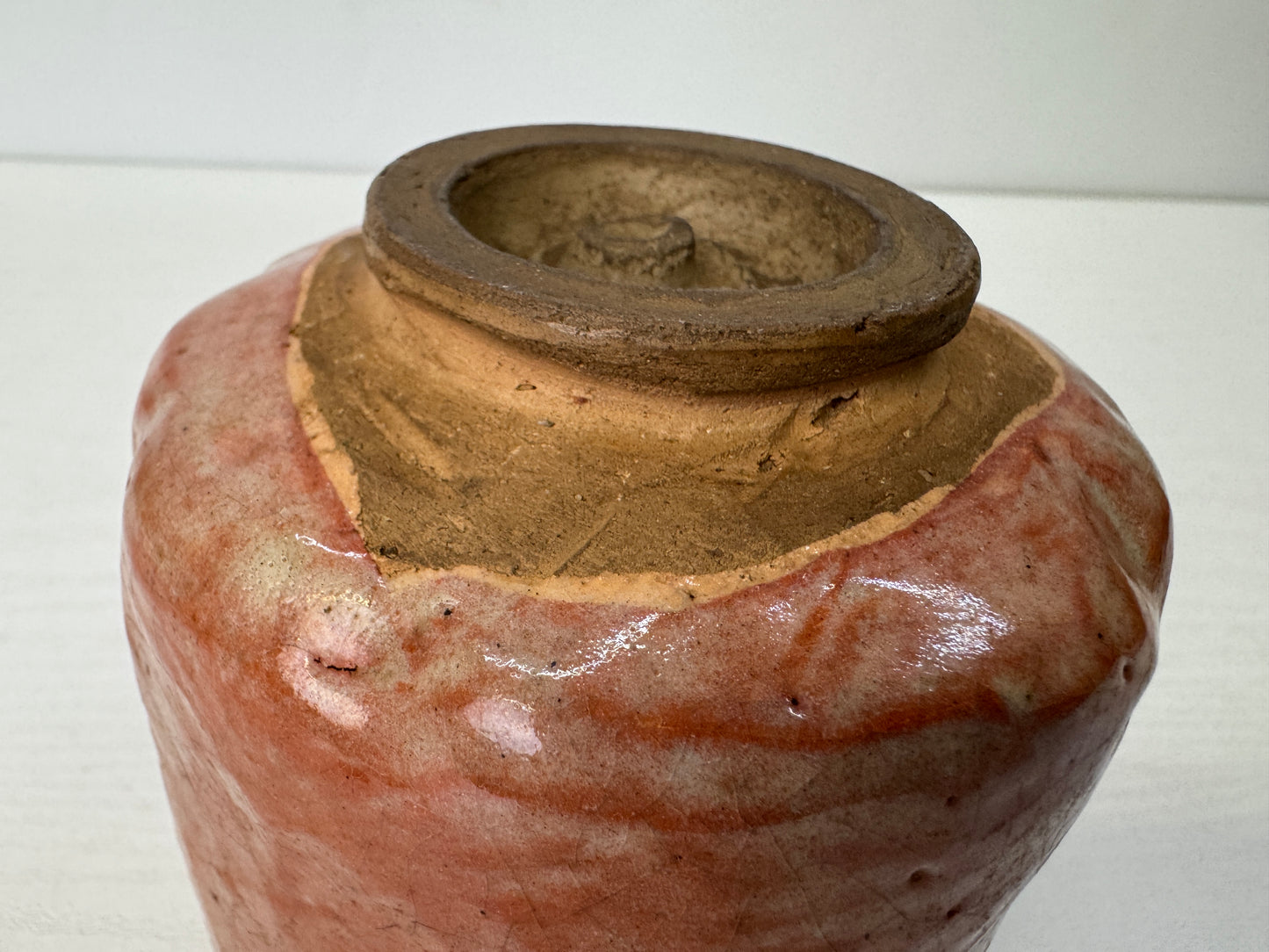 Y9674 CHAWAN Raku-ware red tube bowl signed box Japan antique tea ceremony cup