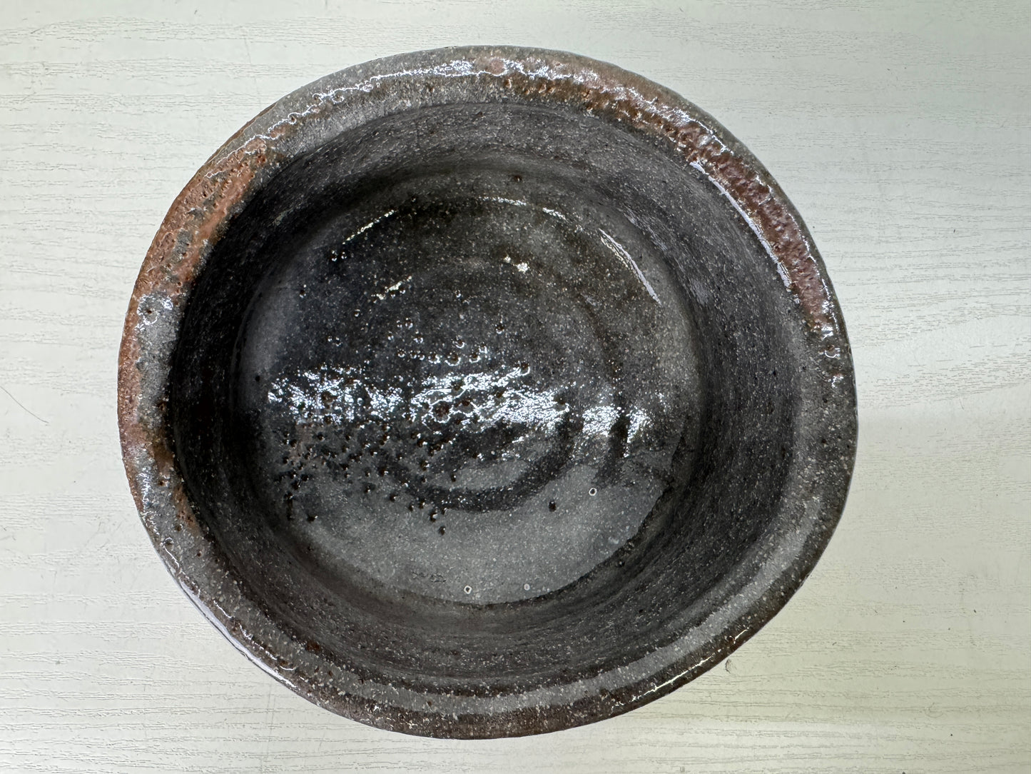 Y9675 CHAWAN Shino-ware bowl signed box Japan antique tea ceremony pottery cup