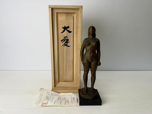 Y9676 STATUE Bronze nude woman figurine signed box Japan antique interior figure