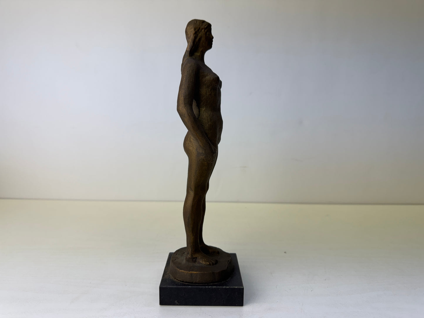 Y9676 STATUE Bronze nude woman figurine signed box Japan antique interior figure