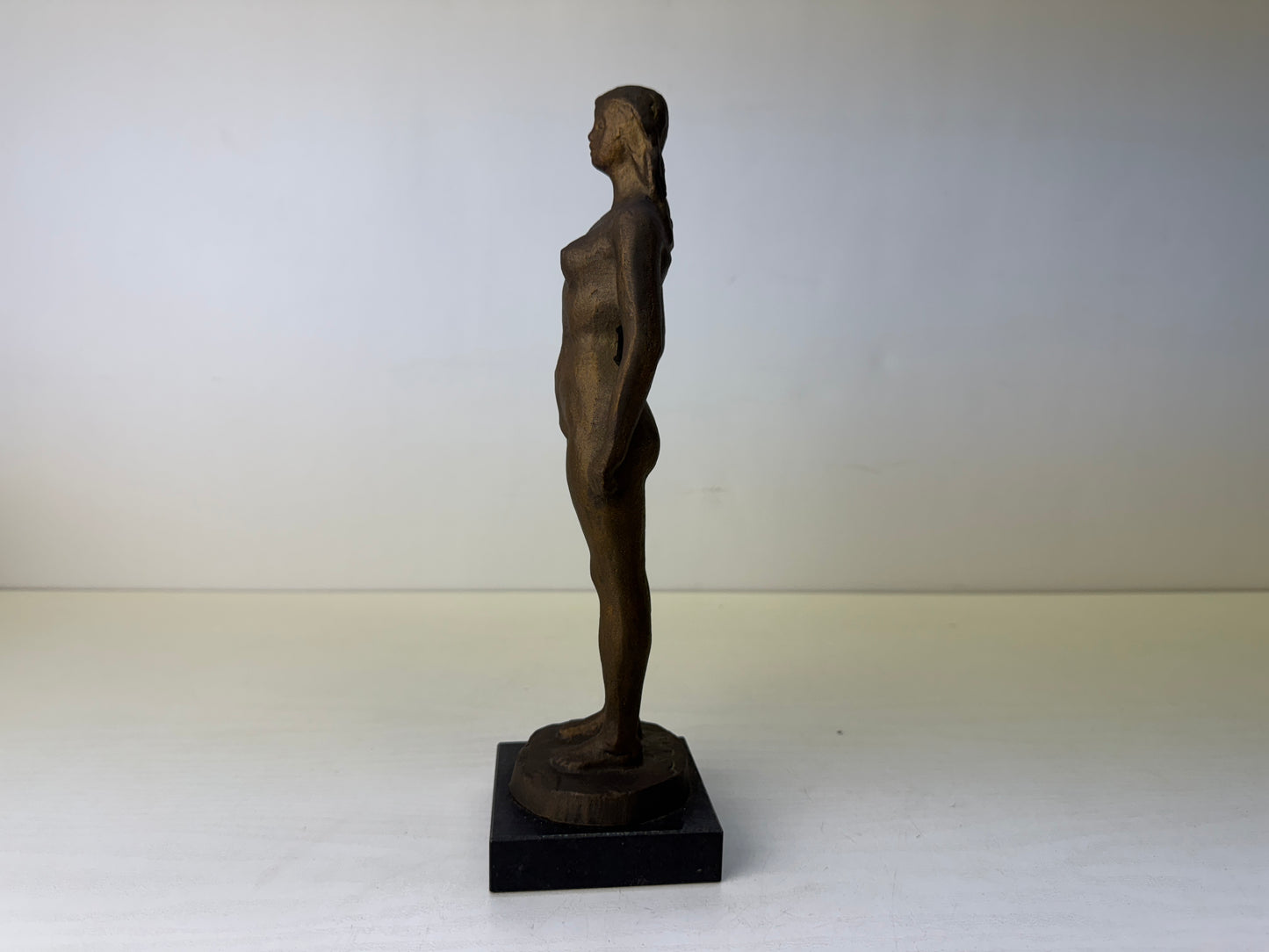 Y9676 STATUE Bronze nude woman figurine signed box Japan antique interior figure