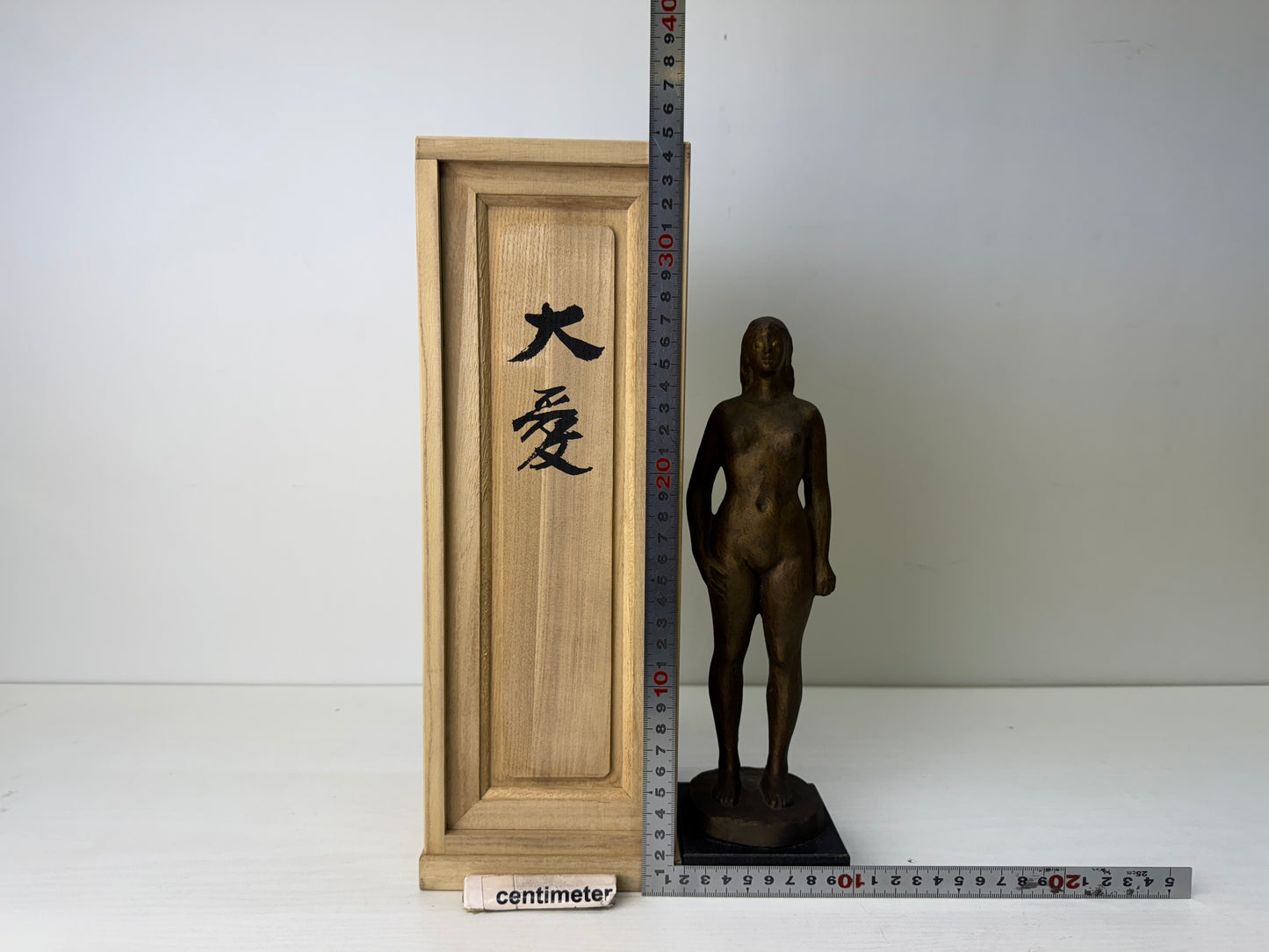 Y9676 STATUE Bronze nude woman figurine signed box Japan antique interior figure