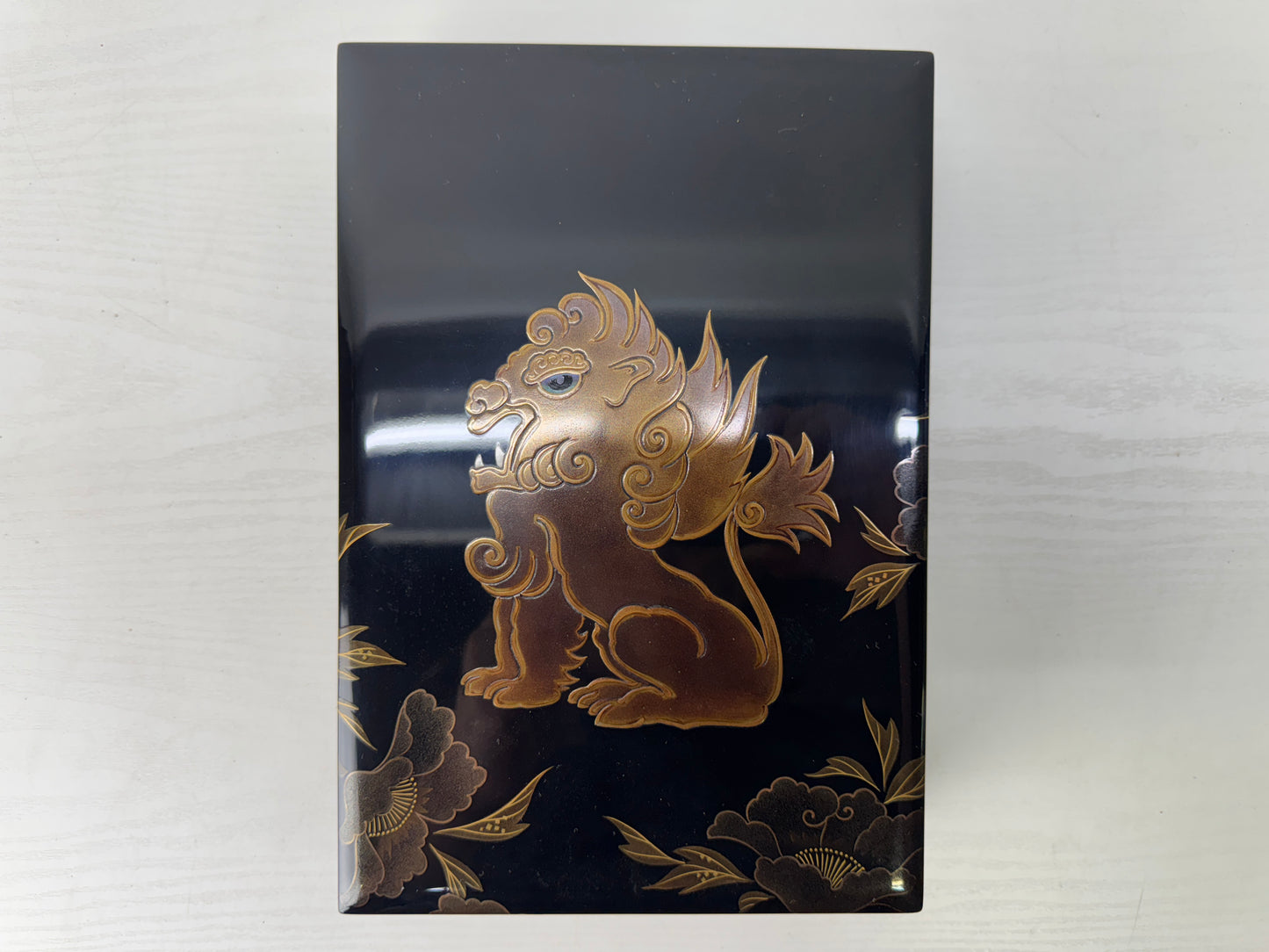 Y9683 BOX Lion Makie Letter case container storage Japan antique stationery