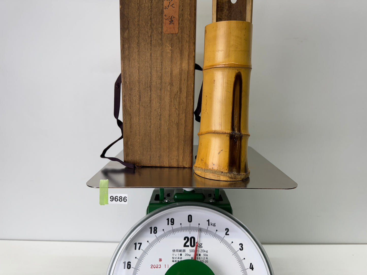 Y9686 FLOWER VASE Bamboo signed box Japan antique ikebana floral arrangement