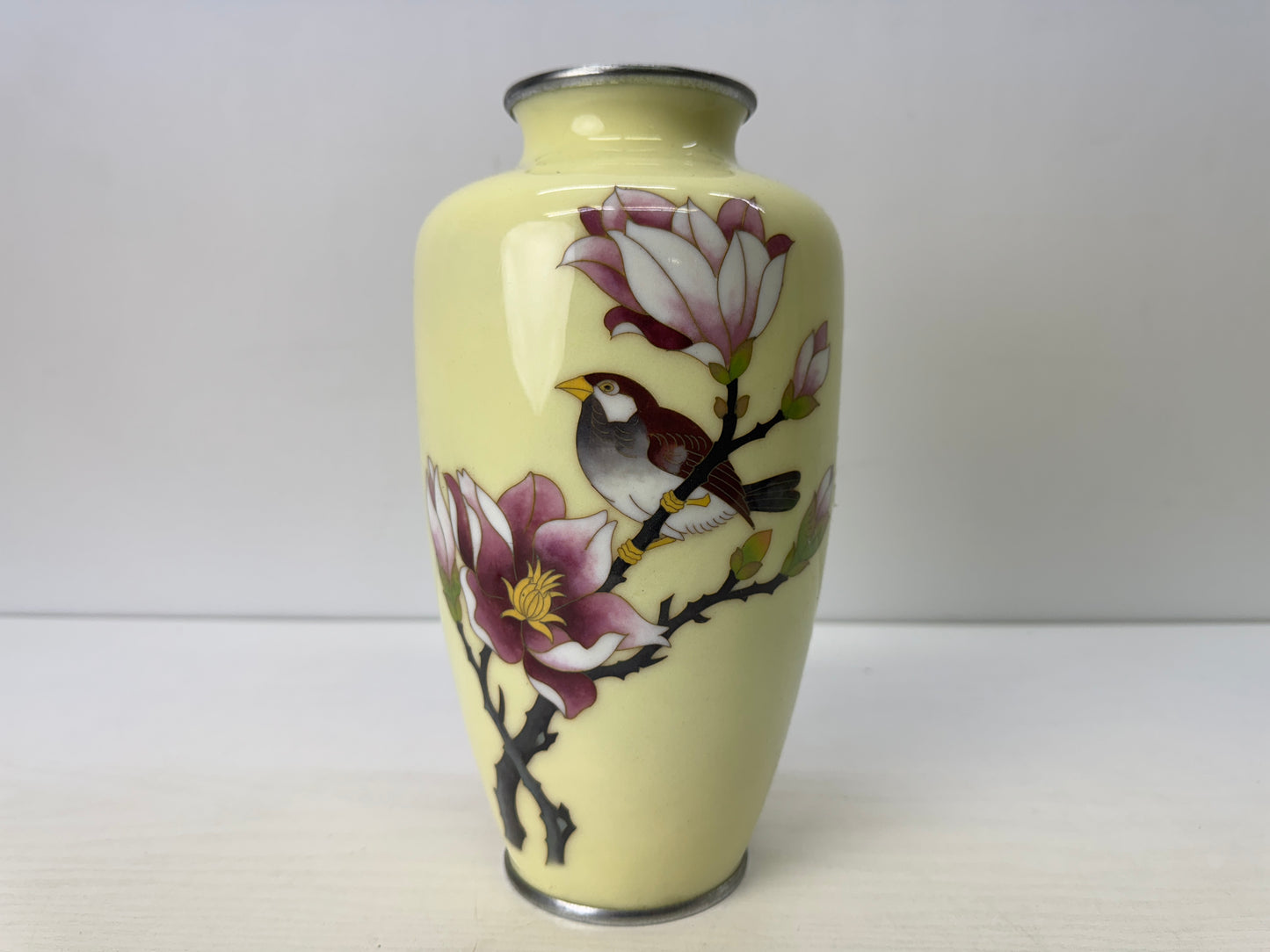 Y9687 FLOWER VASE Sparrow signed Japan antique ikebana floral arrangement decor