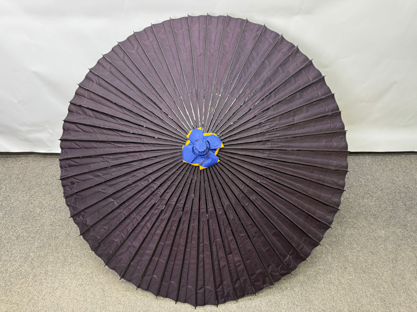 Y9693 WAGASA Bamboo woven Japanese umbrella black paper Japan antique bangasa