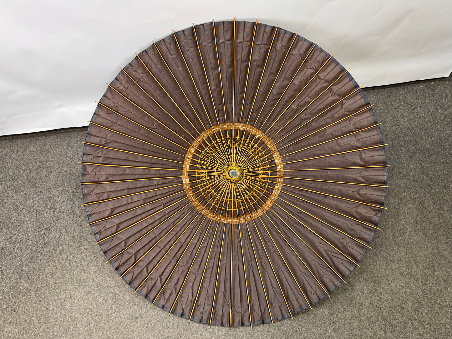 Y9693 WAGASA Bamboo woven Japanese umbrella black paper Japan antique bangasa