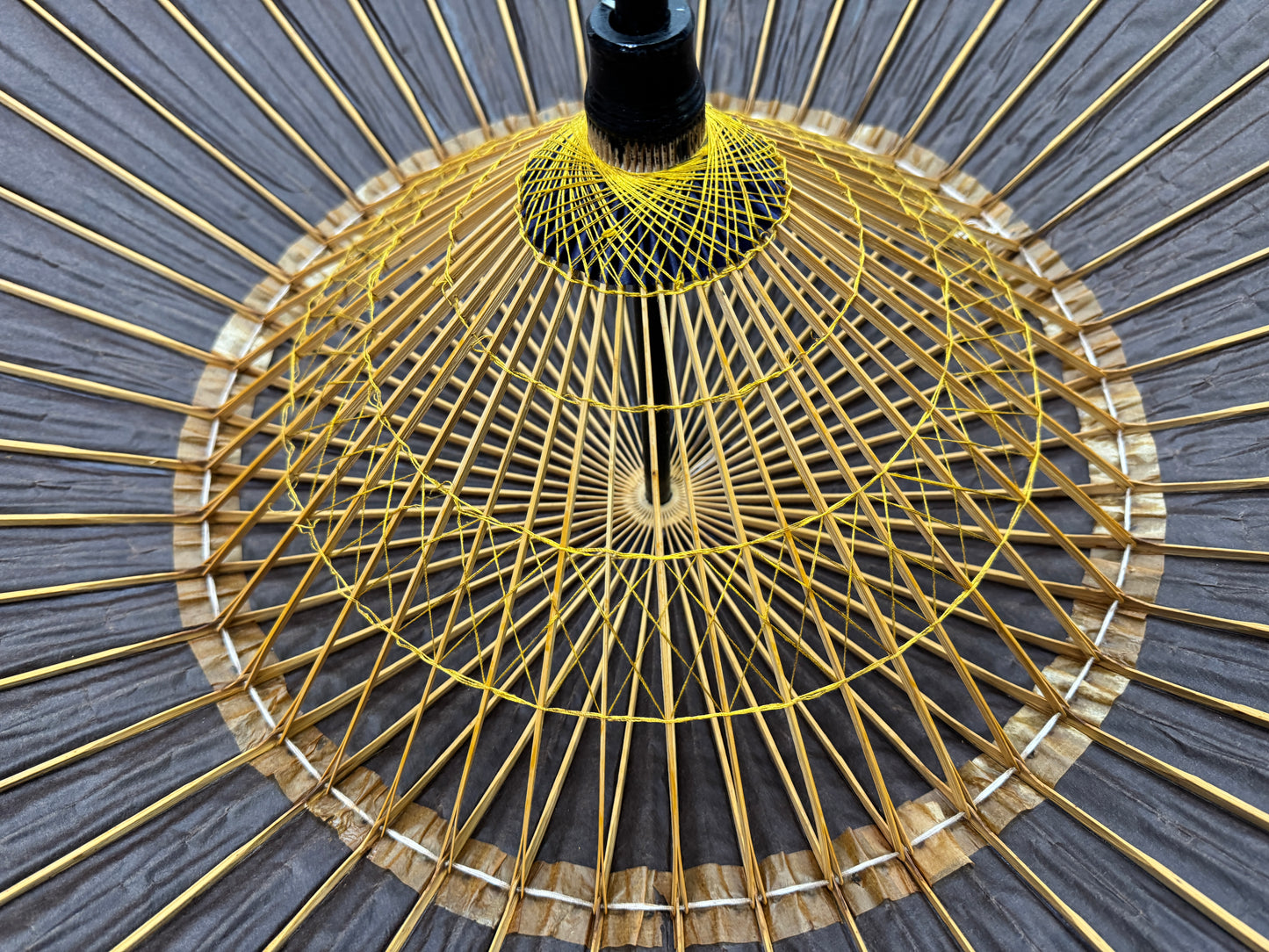 Y9693 WAGASA Bamboo woven Japanese umbrella black paper Japan antique bangasa