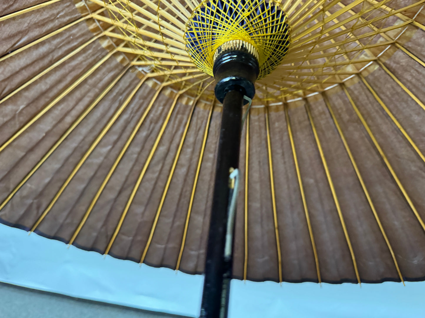 Y9693 WAGASA Bamboo woven Japanese umbrella black paper Japan antique bangasa