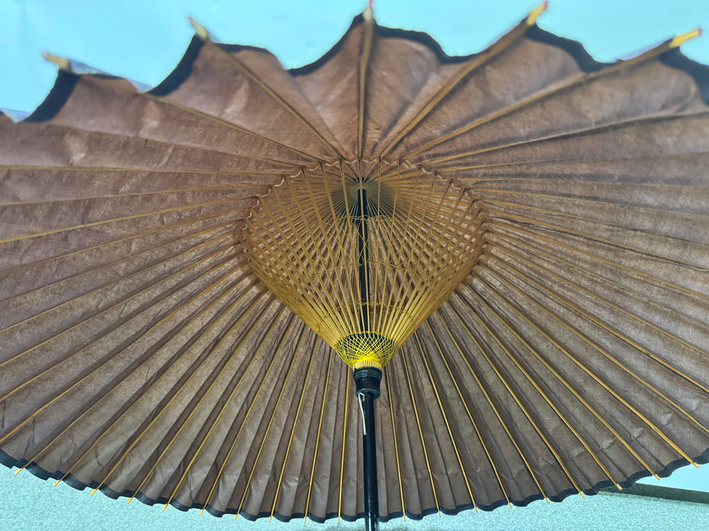 Y9693 WAGASA Bamboo woven Japanese umbrella black paper Japan antique bangasa