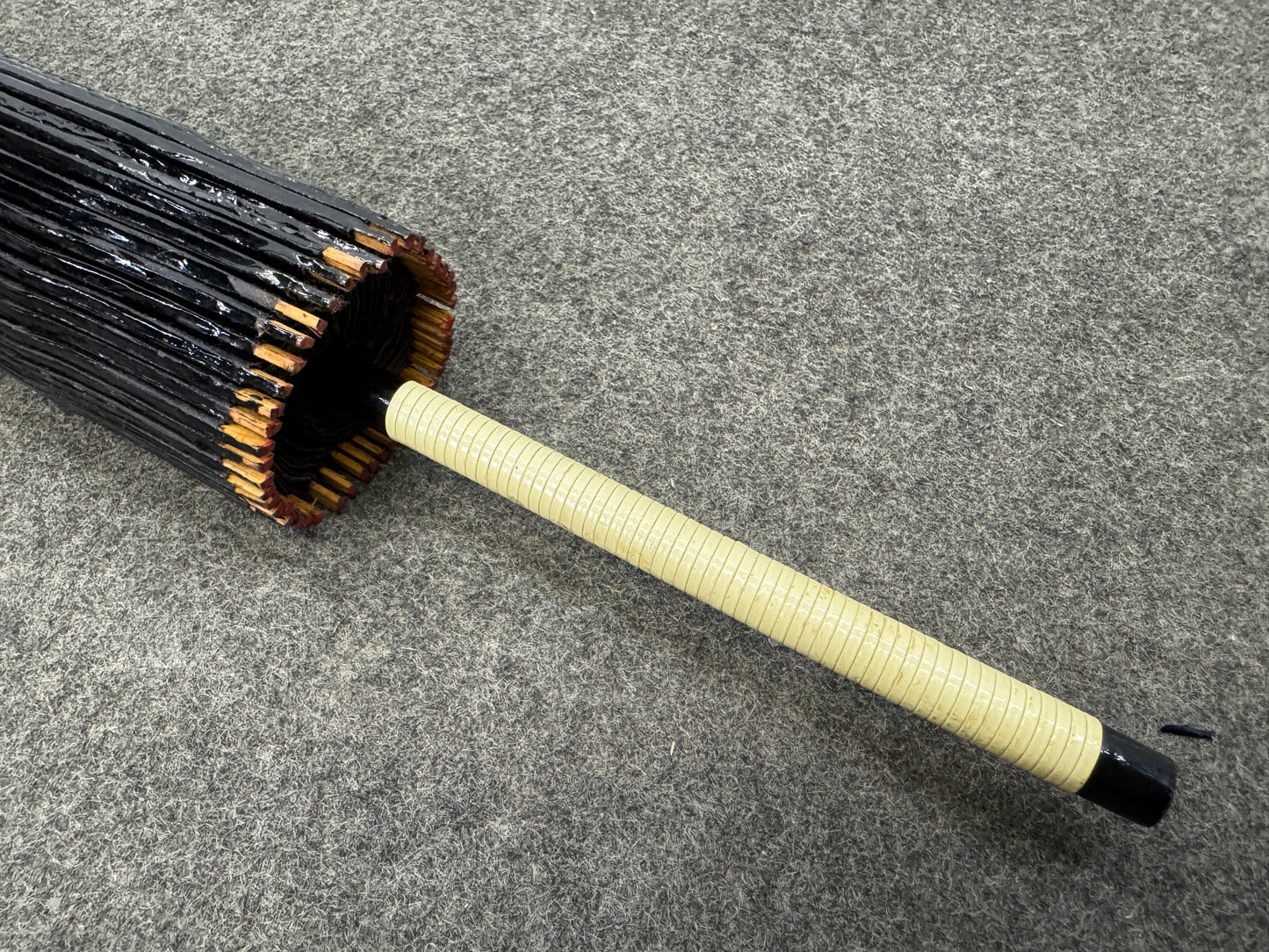 Y9693 WAGASA Bamboo woven Japanese umbrella black paper Japan antique bangasa