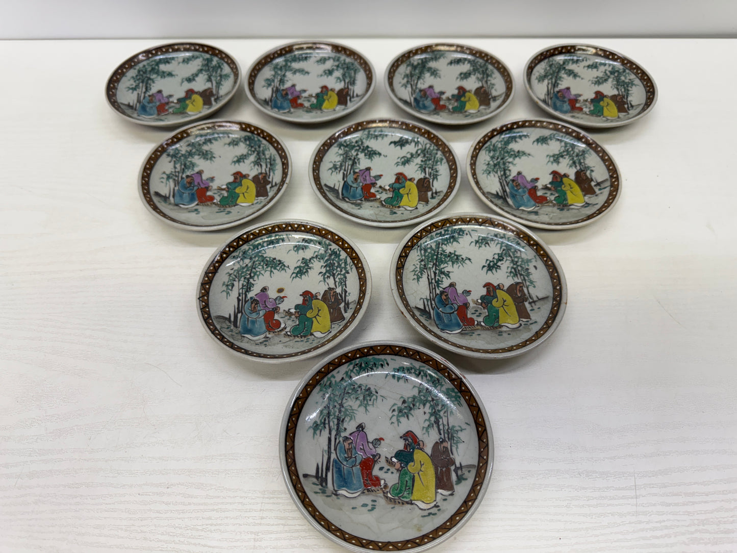 Y9694 DISH Inuyama-ware Plate set of 10 color picture Japan antique tableware