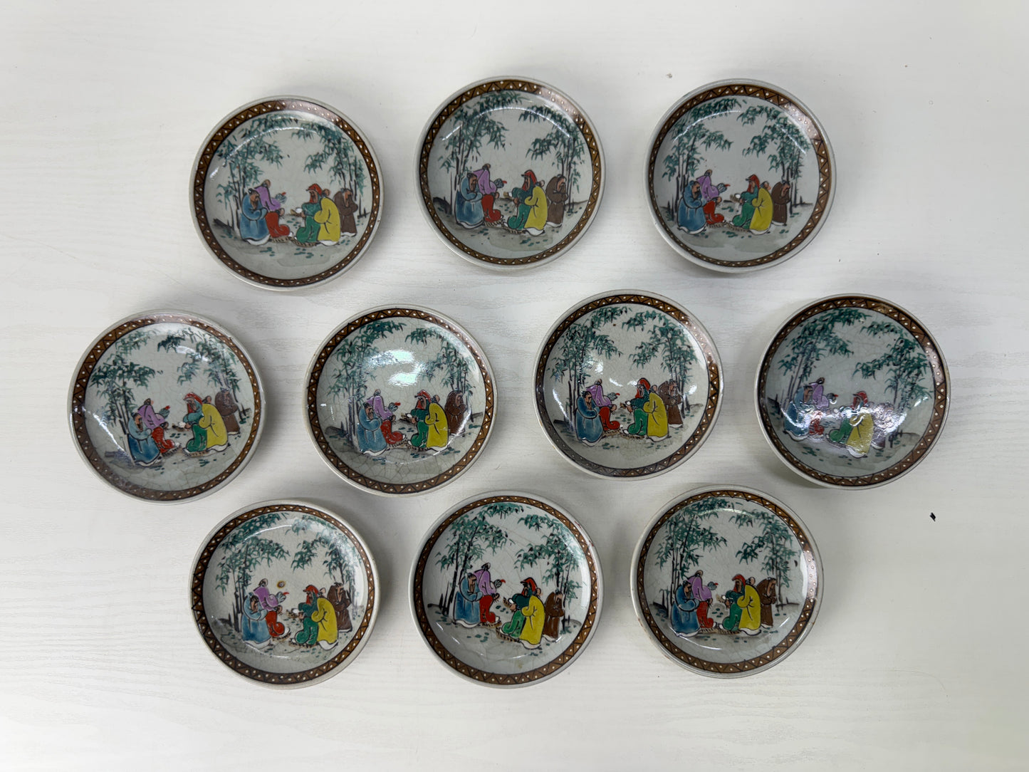 Y9694 DISH Inuyama-ware Plate set of 10 color picture Japan antique tableware