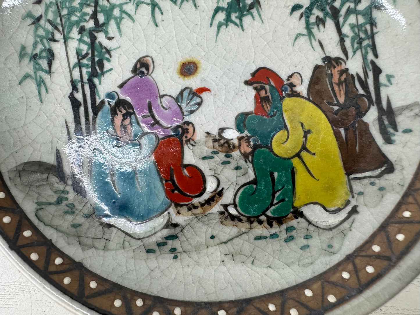 Y9694 DISH Inuyama-ware Plate set of 10 color picture Japan antique tableware