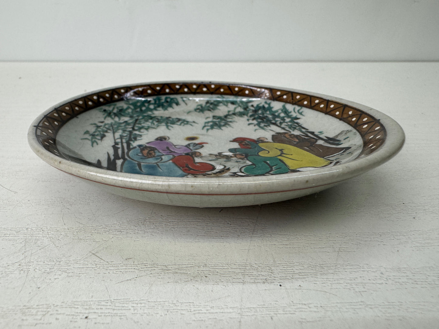 Y9694 DISH Inuyama-ware Plate set of 10 color picture Japan antique tableware