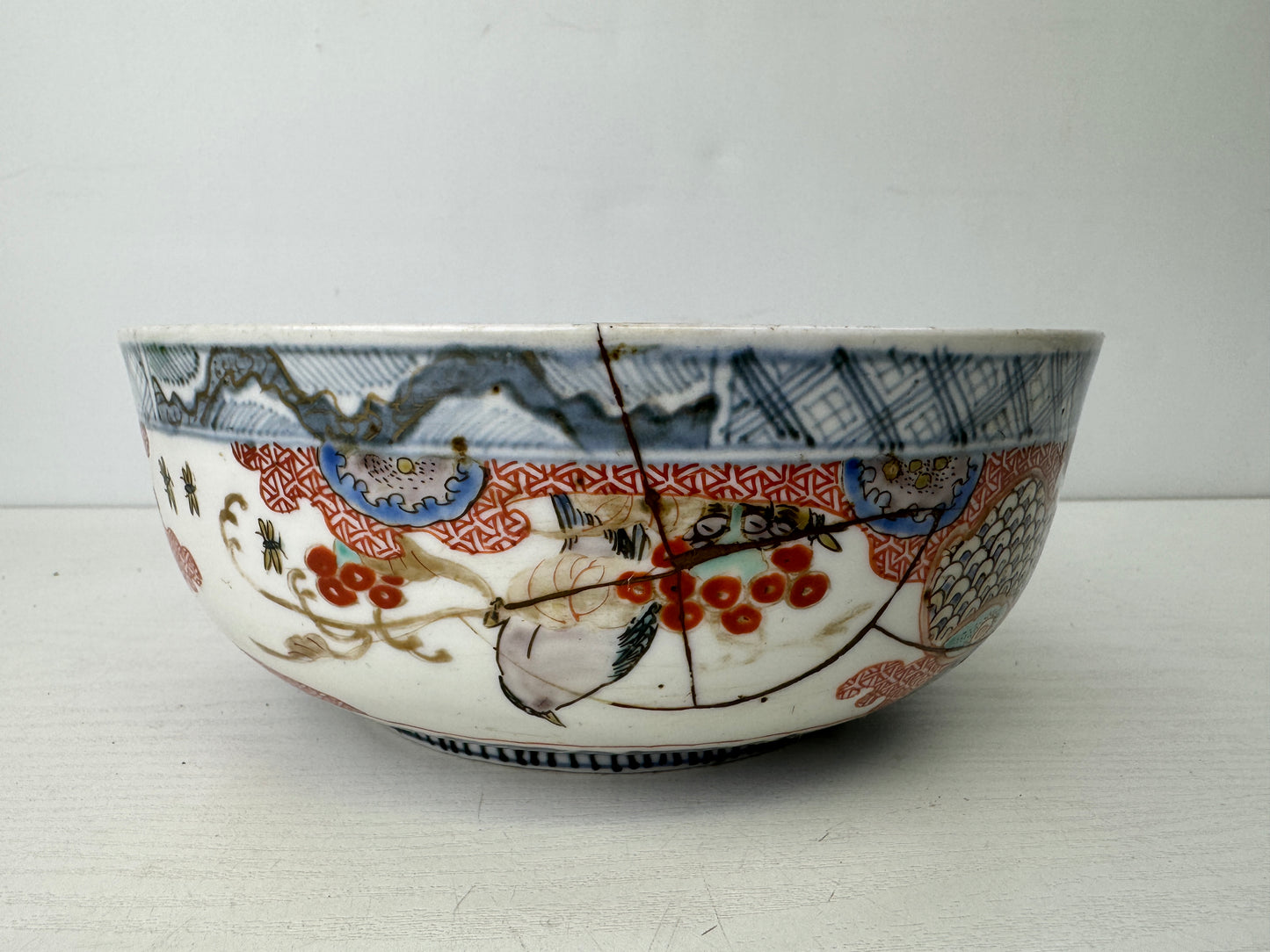 Y9696 CHAWAN Koimari large bowl kintsugi color picture Japan antique tableware