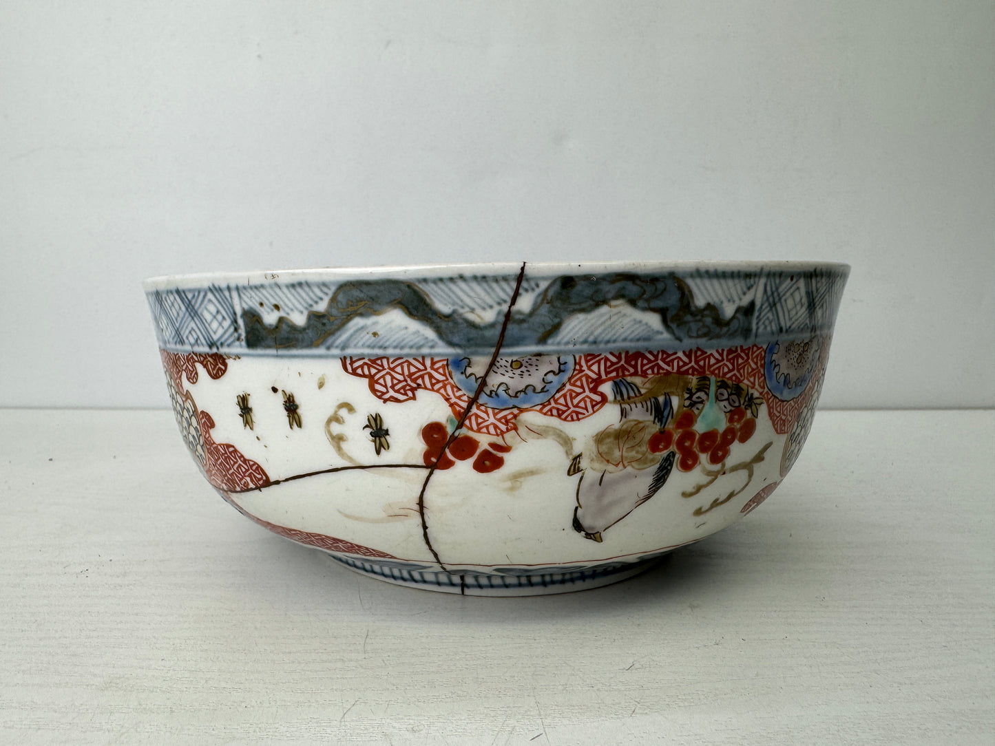 Y9696 CHAWAN Koimari large bowl kintsugi color picture Japan antique tableware
