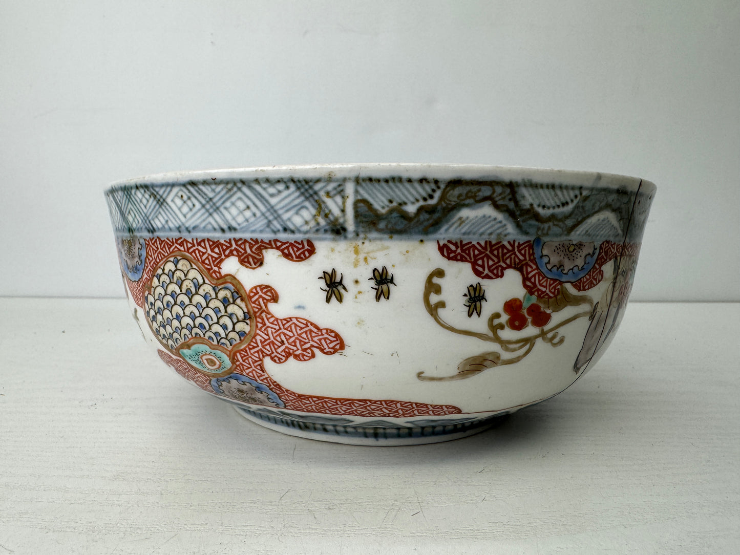 Y9696 CHAWAN Koimari large bowl kintsugi color picture Japan antique tableware