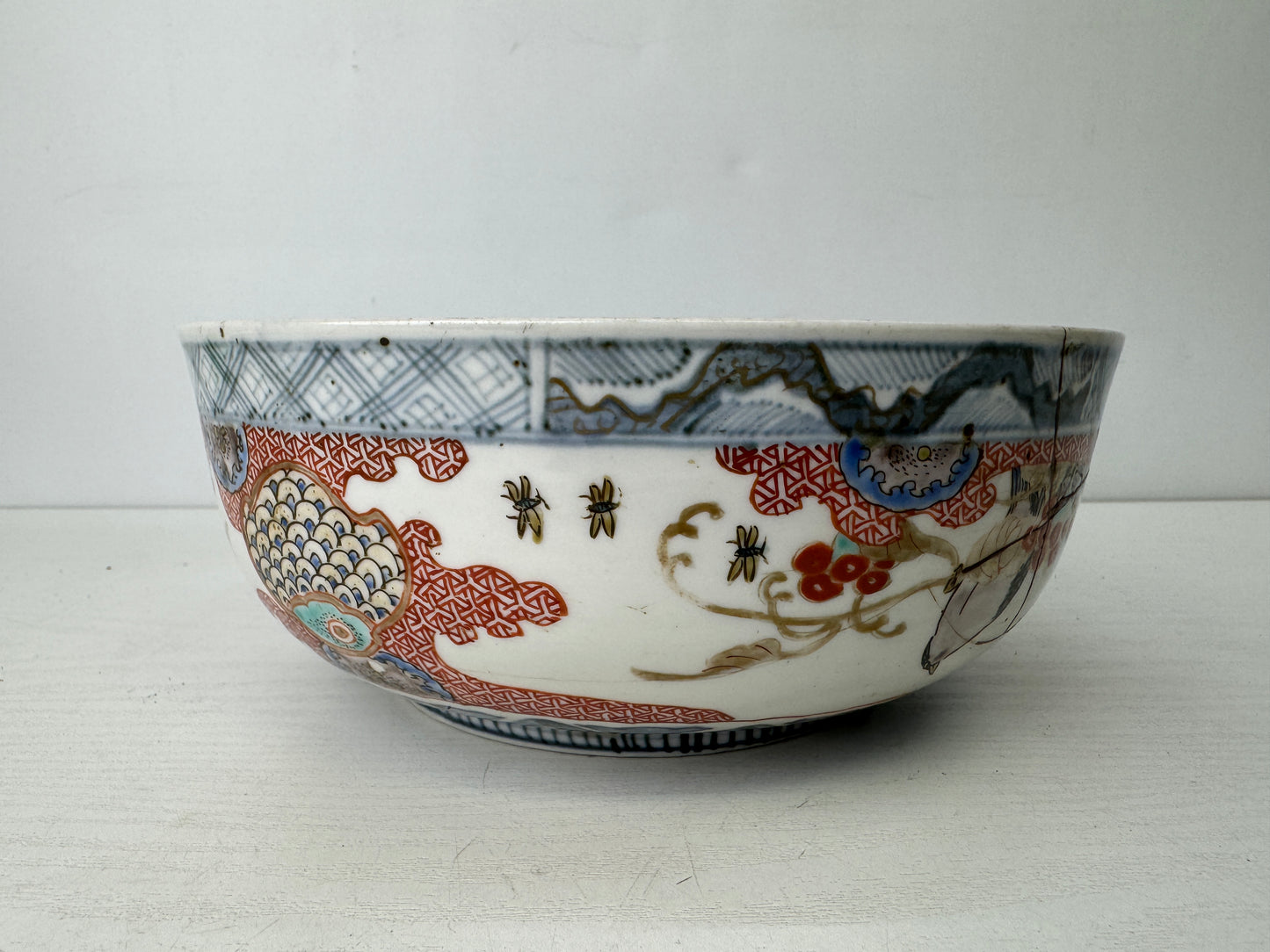 Y9696 CHAWAN Koimari large bowl kintsugi color picture Japan antique tableware