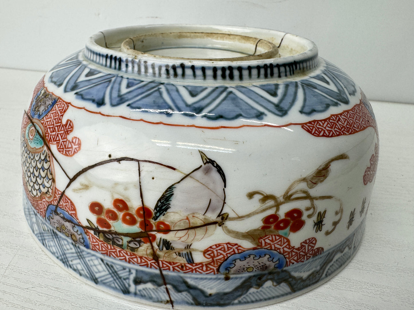 Y9696 CHAWAN Koimari large bowl kintsugi color picture Japan antique tableware