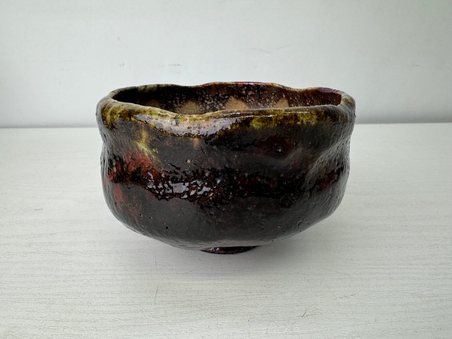 Y9703 CHAWAN Raku-ware bowl signed box Japan antique tea ceremony pottery cup