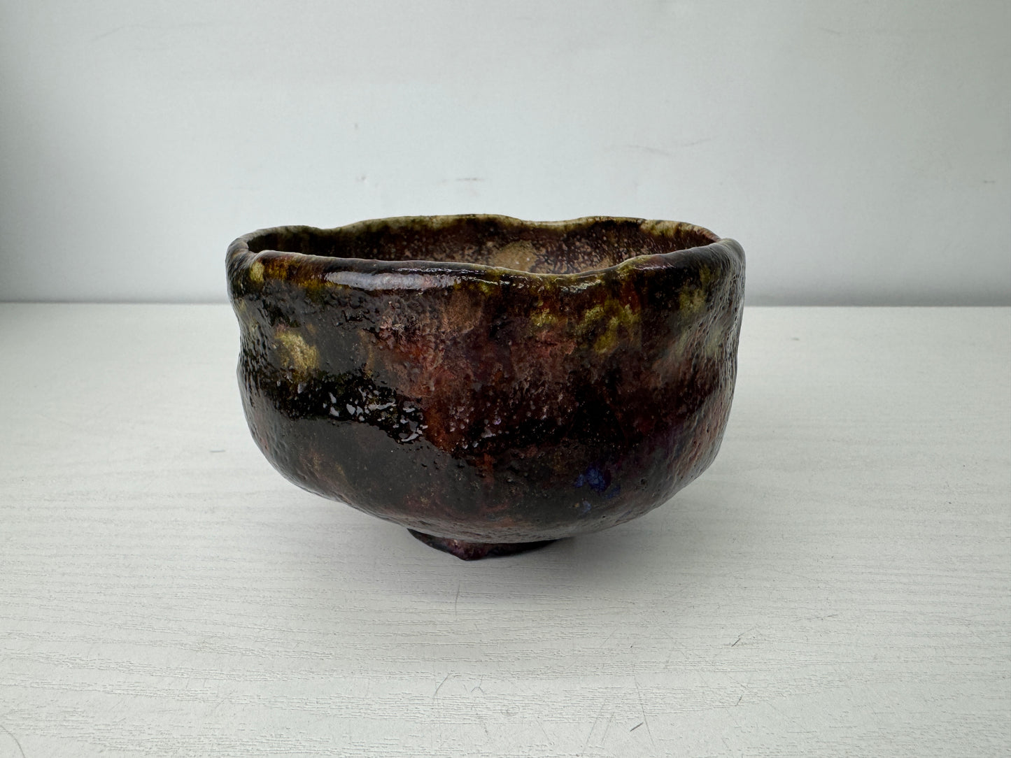 Y9703 CHAWAN Raku-ware bowl signed box Japan antique tea ceremony pottery cup