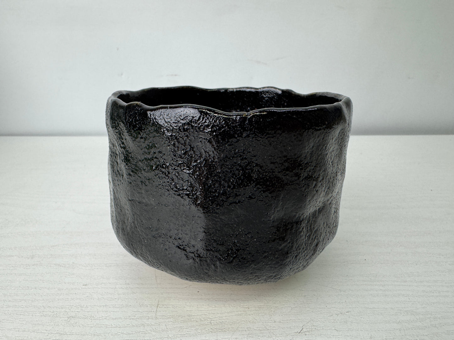 Y9705 CHAWAN Raku-ware black bowl signed box Japan antique tea ceremony pottery