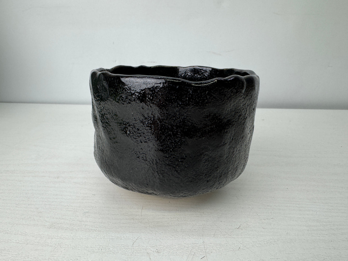 Y9705 CHAWAN Raku-ware black bowl signed box Japan antique tea ceremony pottery