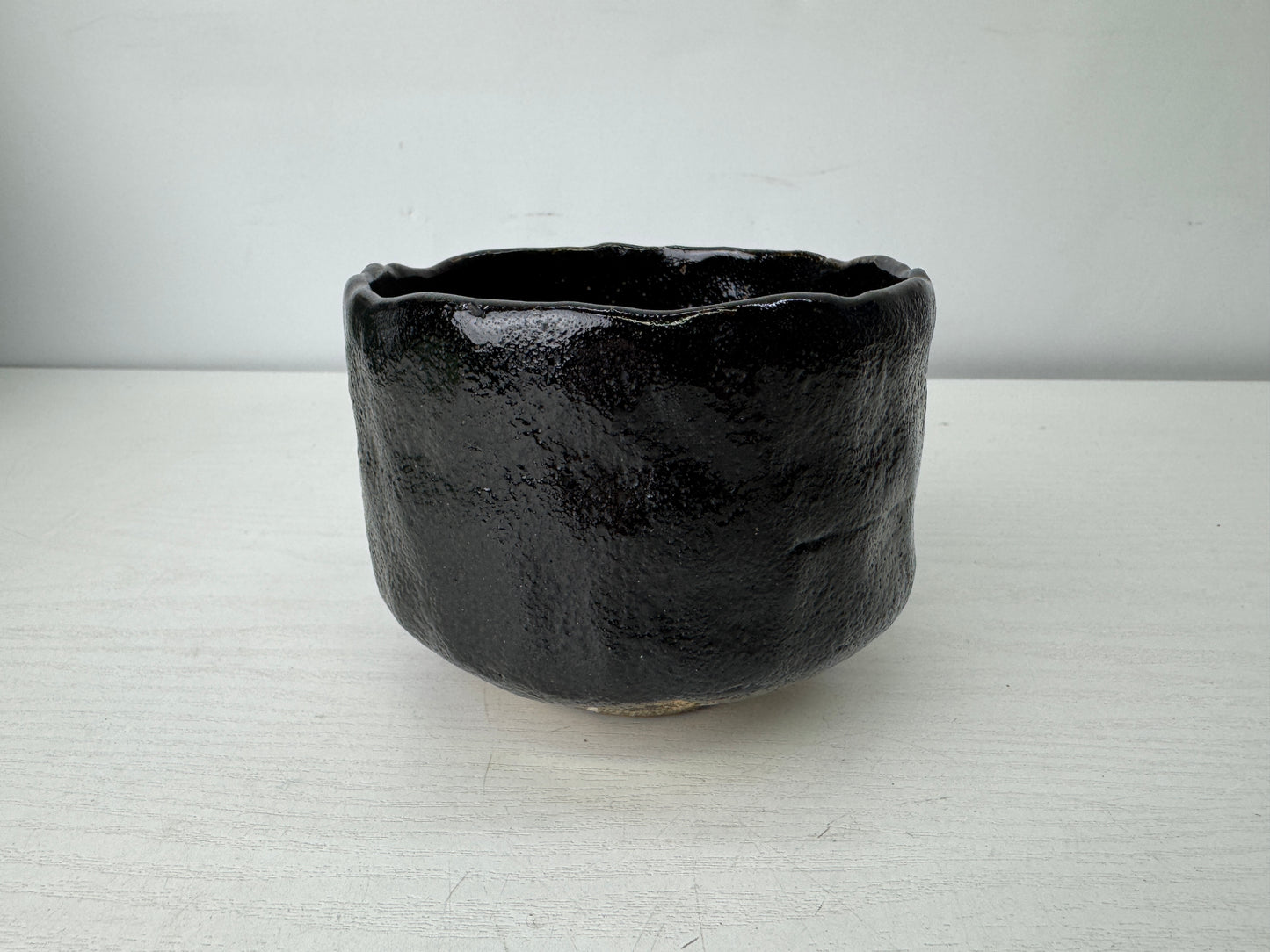 Y9705 CHAWAN Raku-ware black bowl signed box Japan antique tea ceremony pottery