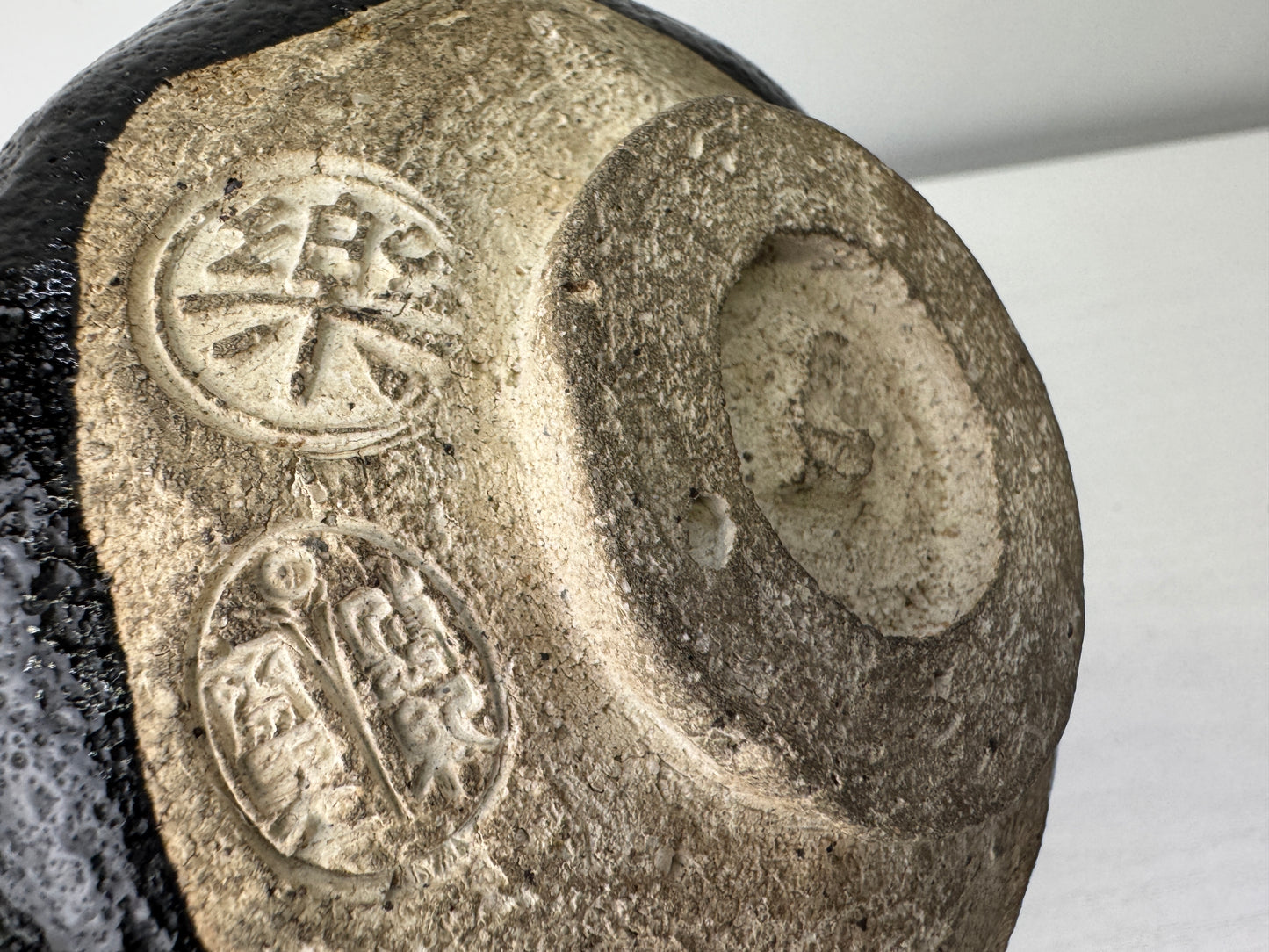 Y9705 CHAWAN Raku-ware black bowl signed box Japan antique tea ceremony pottery