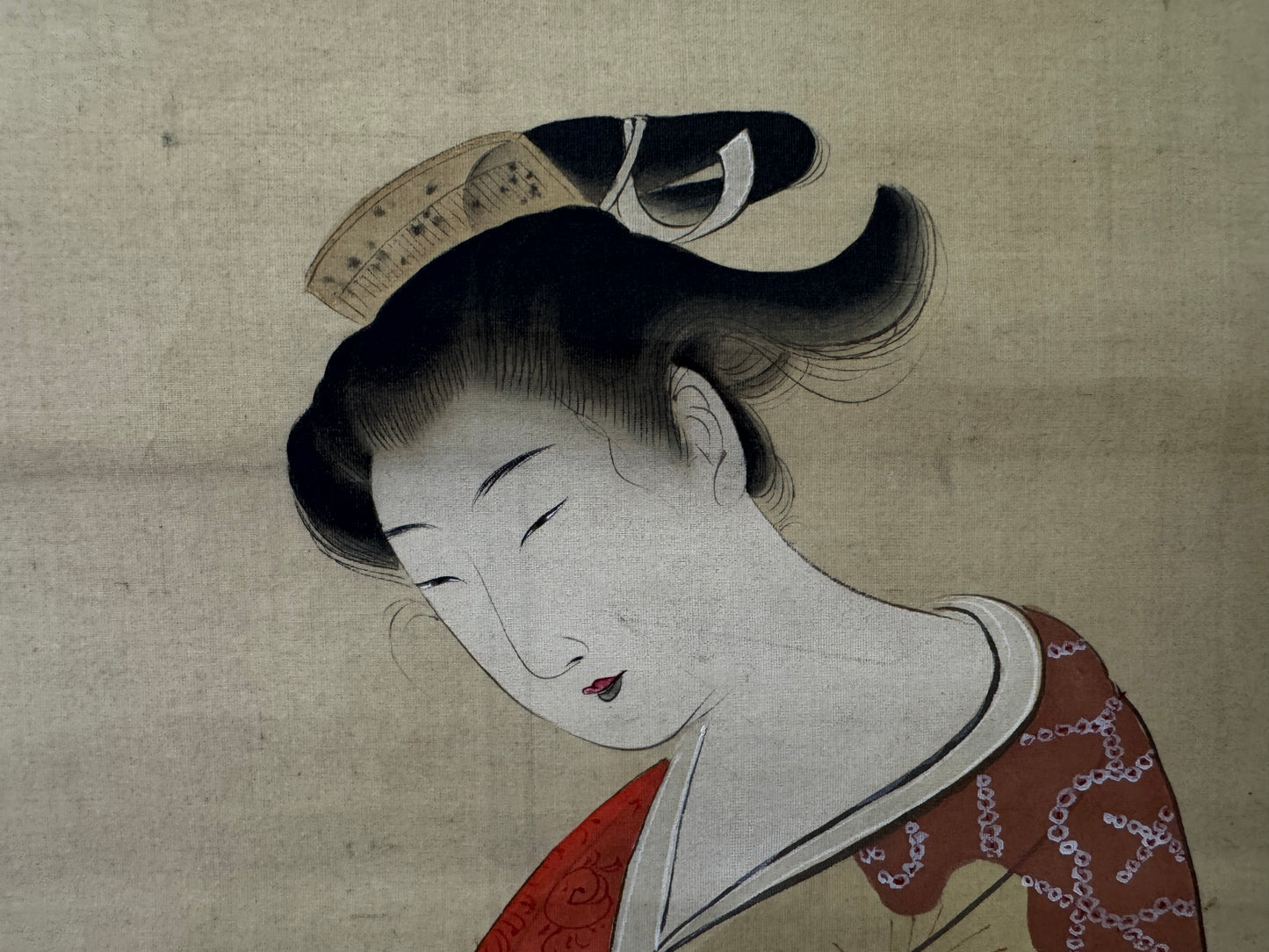 Y9709 KAKEJIKU Hanging scroll hand-painted Beautiful woman signed Japan antique