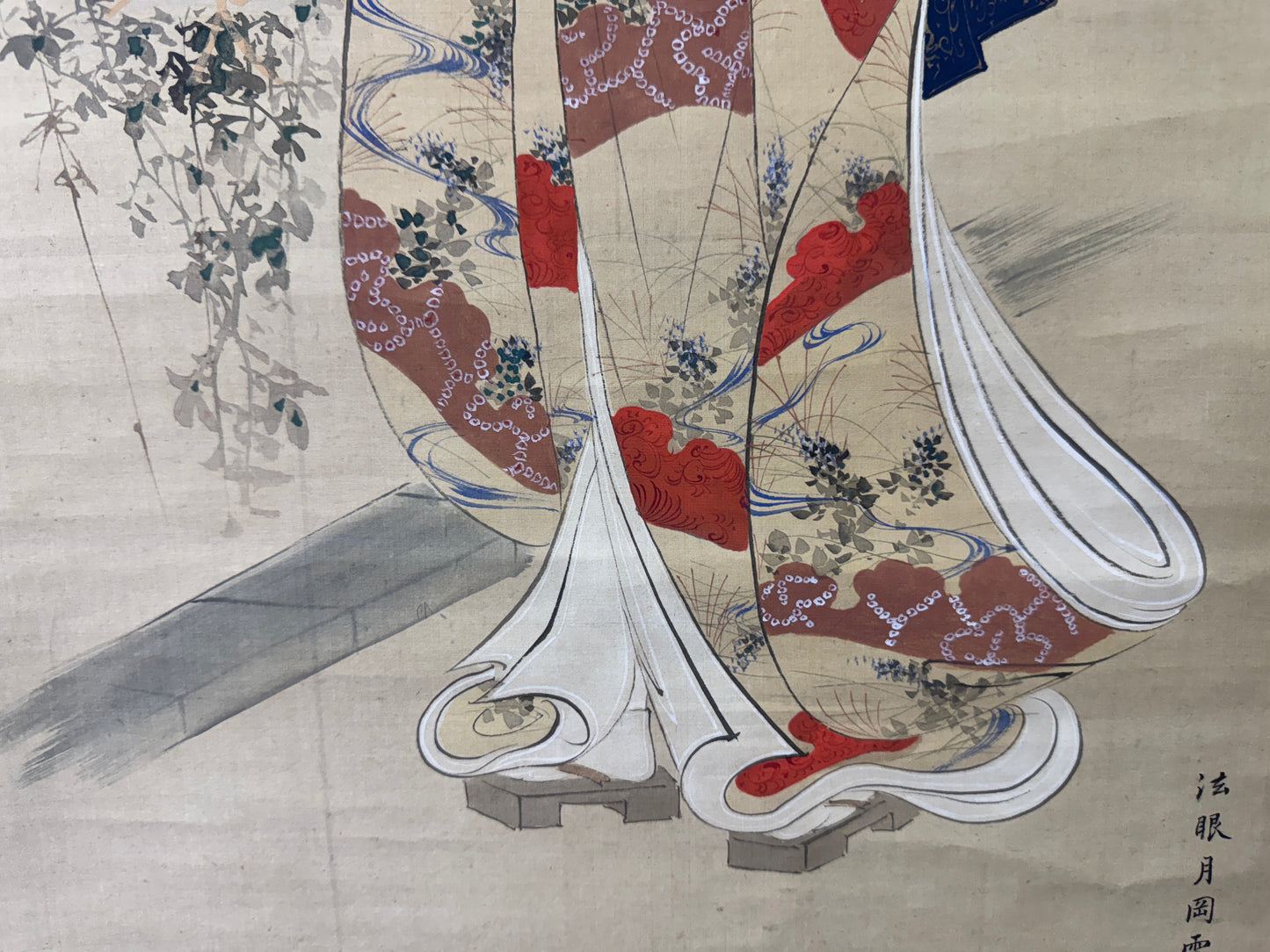 Y9709 KAKEJIKU Hanging scroll hand-painted Beautiful woman signed Japan antique