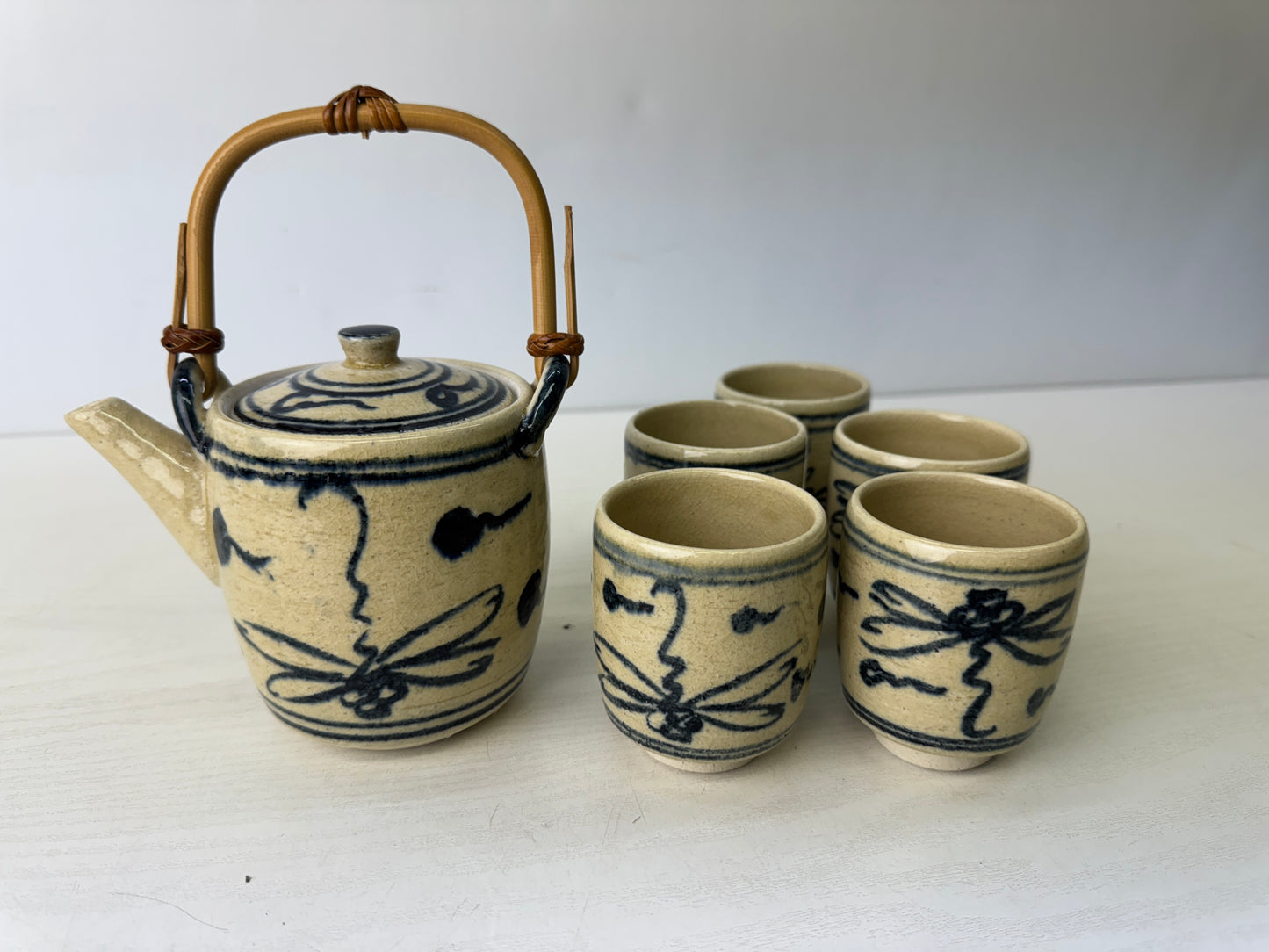 Y9724 KYUSU Kyo-ware dragonfly signed teapot cup set Japan antique tea ceremony